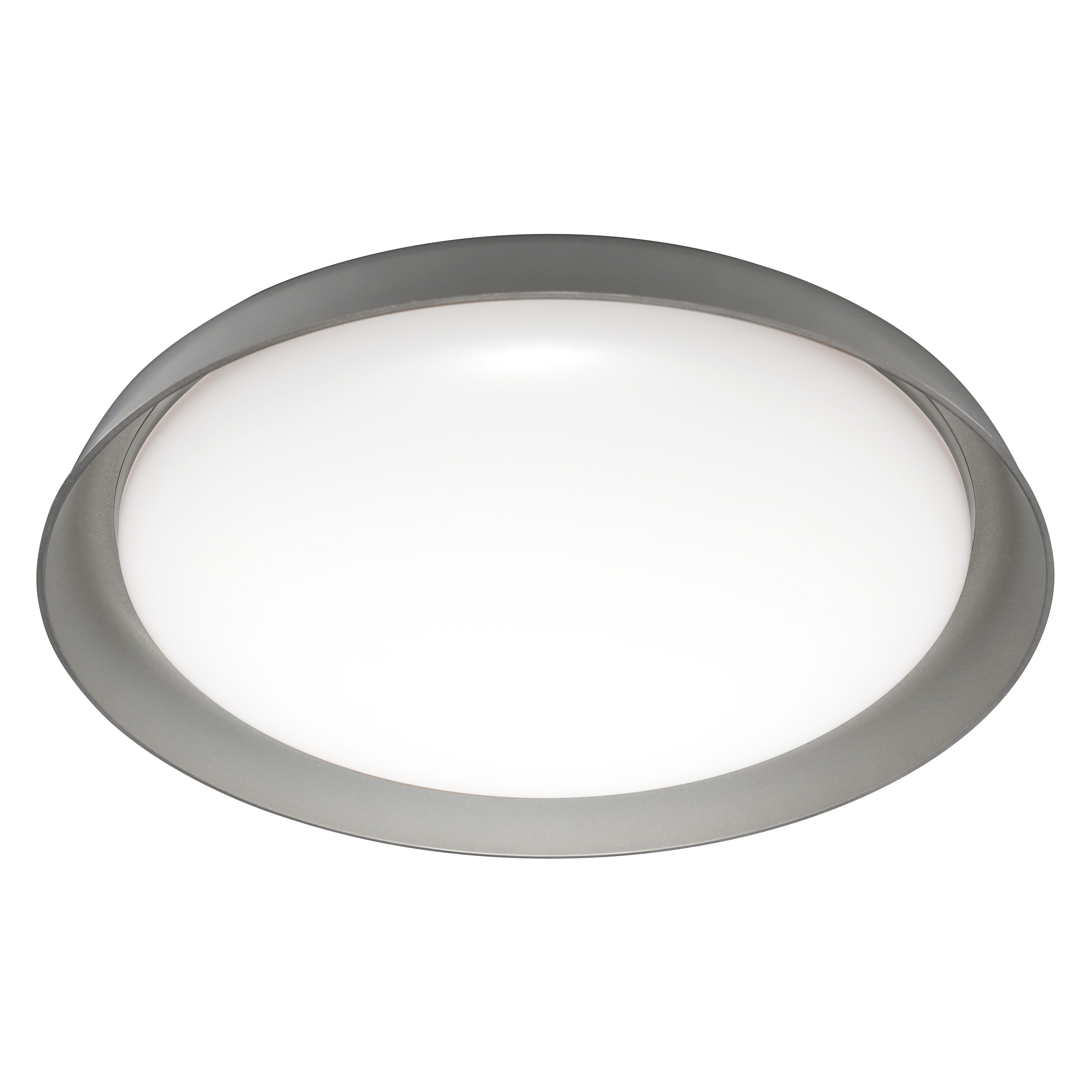 Lampada da soffitto ovale con centro bianco e bordo grigio.