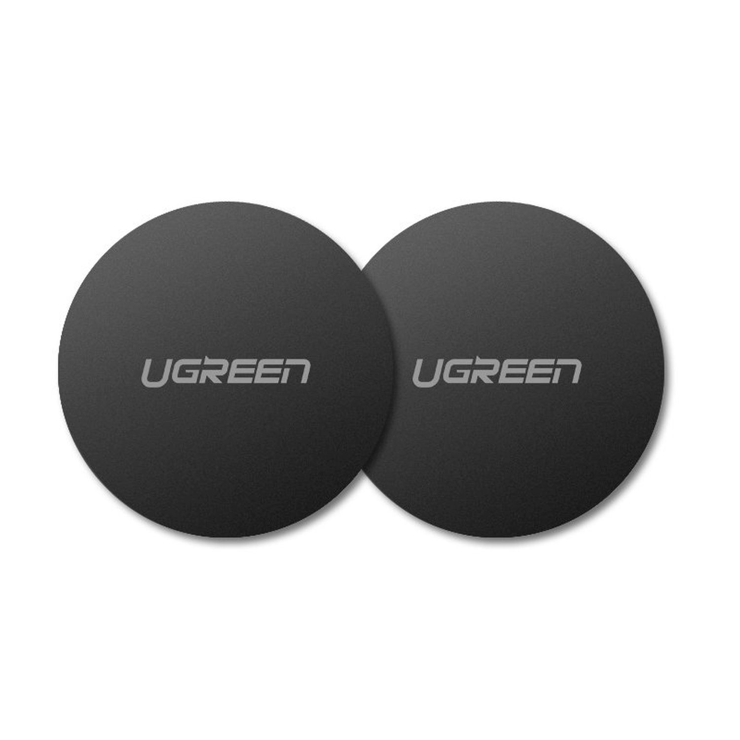 Zwei schwarze, kreisförmige magnetische Telefonhalter von UGREEN auf weißem Hintergrund.