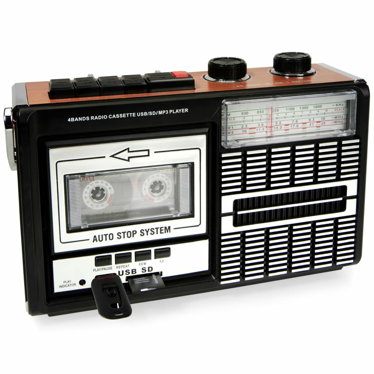 Ein Vintage-Radio mit Kassettenrekorder und USB/SD/MP3-Player.