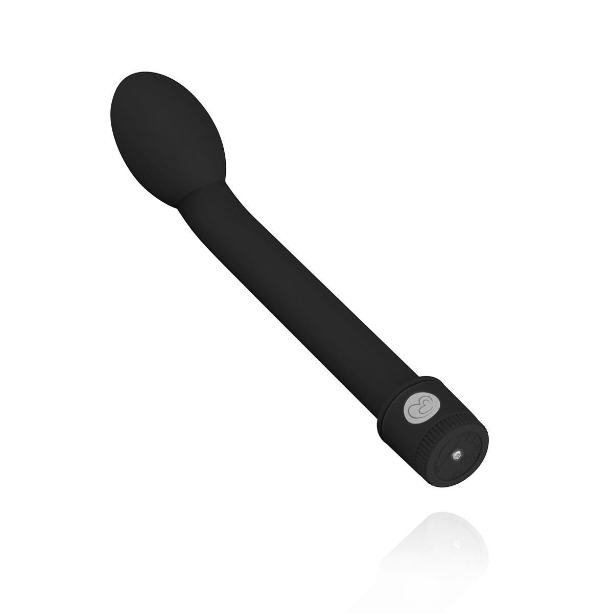 Ein schwarzes Sexspielzeug auf einer weißen Oberfläche. Das Spielzeug ist länglich mit einem abgerundeten Kopf und einem Bedienfeld.