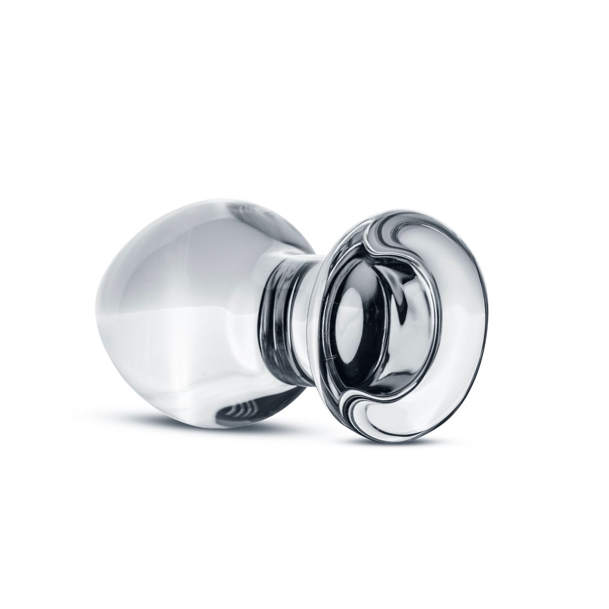 Klarer Glas-Anus-Plug mit kugelförmigem Kopf und ausgestellter Basis.