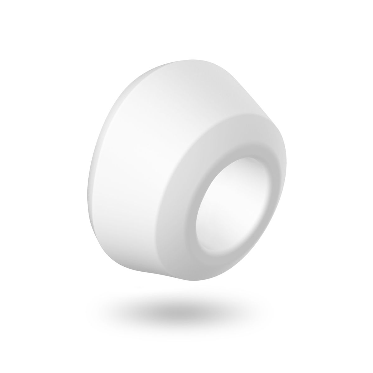 Biały, stożkowaty obiekt z zaokrągloną podstawą. Unosi się na białym tle.