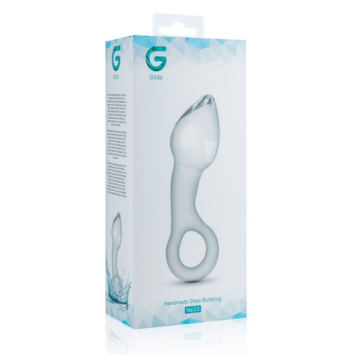 Transparenter Glas-Butt-Plug in einer Box.