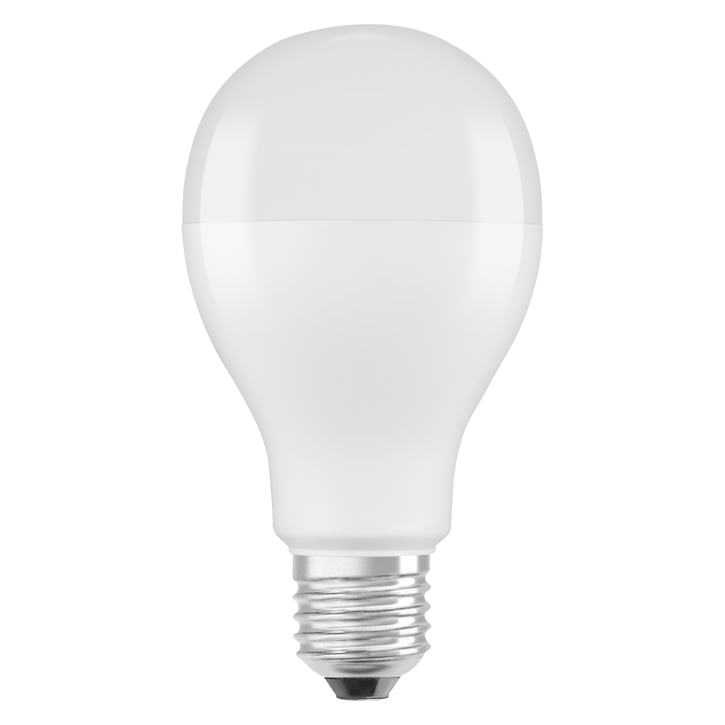 Biała żarówka ze srebrną podstawą. Na białym tle.