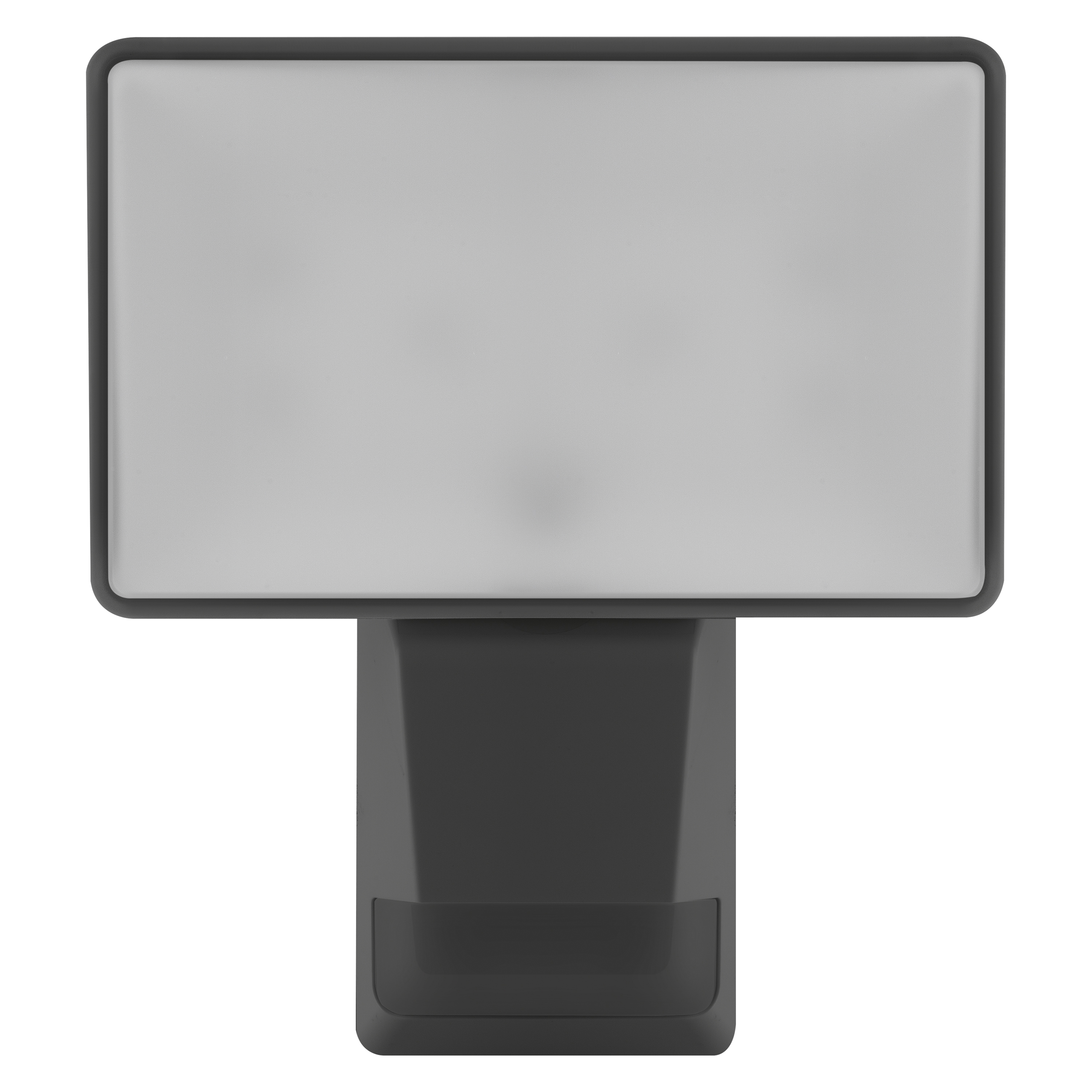 Ein rechteckiges digitales Display auf schwarzer Basis. Das Display ist weiß, die Basis dunkelgrau.
