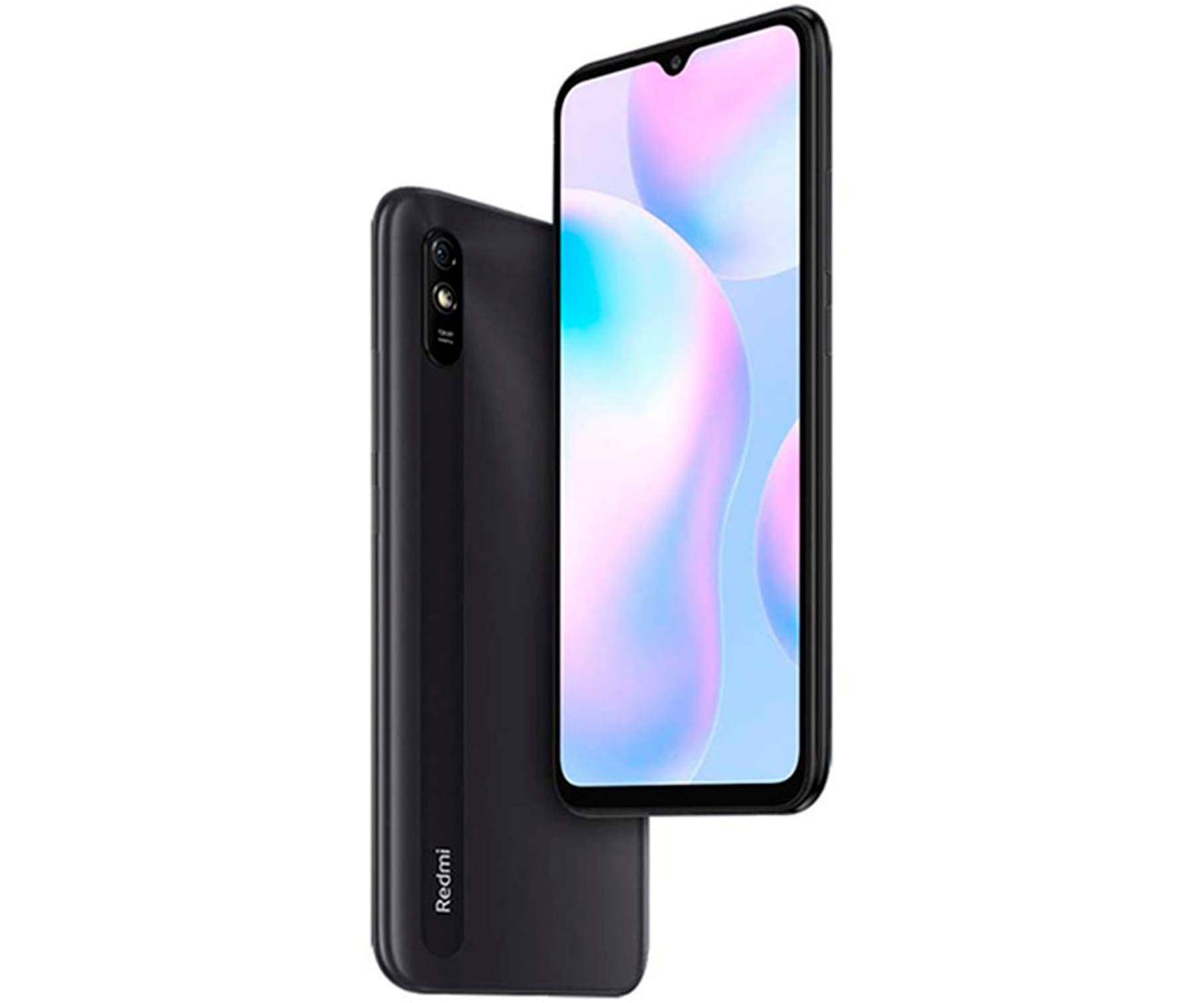 Czarny smartfon, pokazujący ekran z jasnym tłem. Widoczny jest tył telefonu.