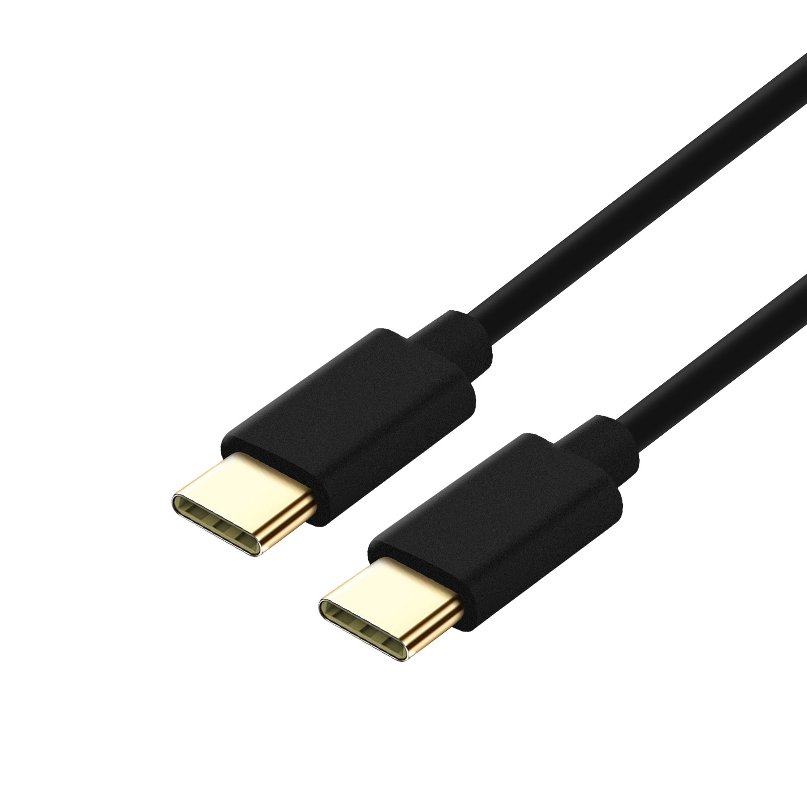 Cavi USB-C neri. I cavi hanno connettori ad ogni estremità. Lo sfondo è bianco.