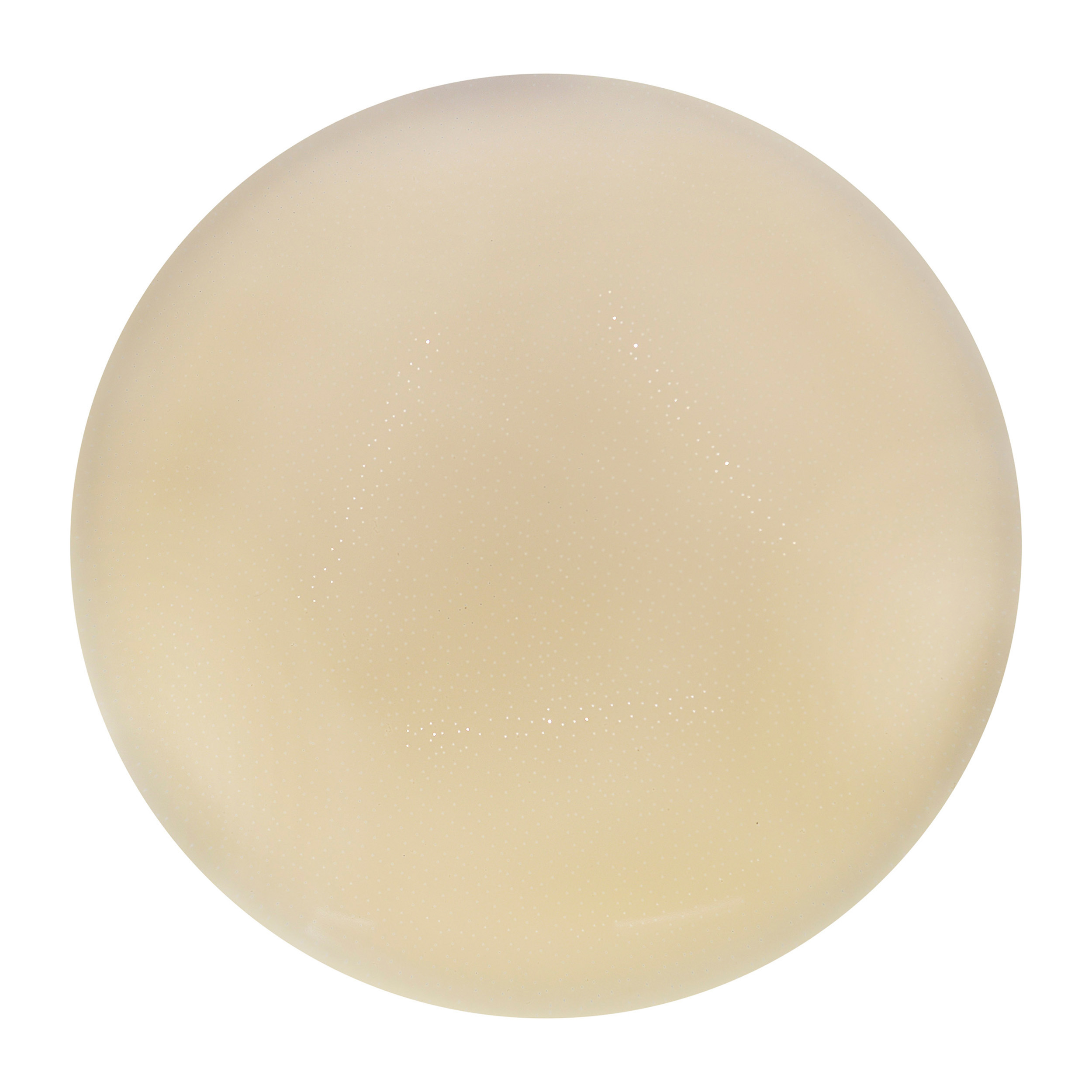 Rundes, durchscheinendes Objekt, möglicherweise eine Kugel oder ein Ball. Weißer Hintergrund, weiches Licht.