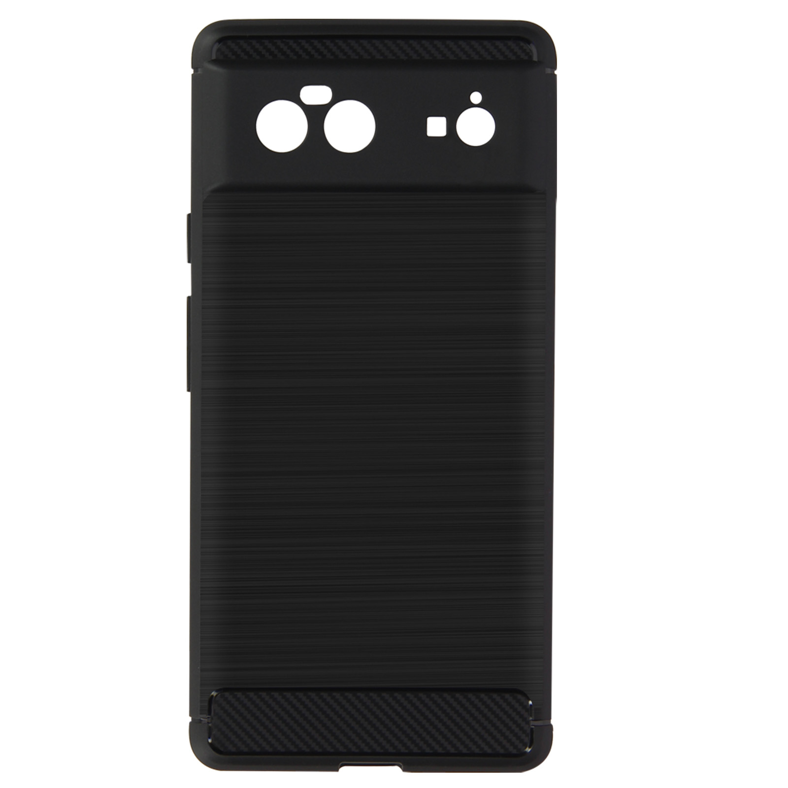Coque de téléphone noire avec découpes pour appareil photo. Elle a un dos texturé.
