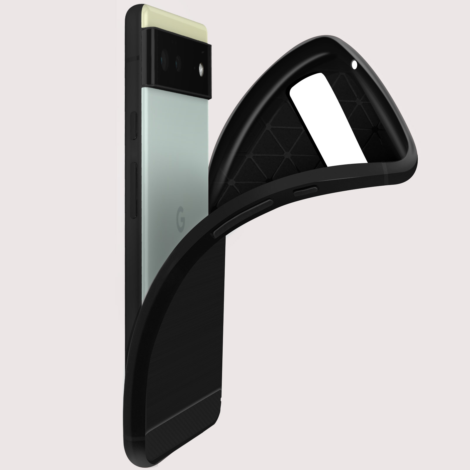 Téléphone avec étui. Étui noir avec téléphone noir et blanc. Fond blanc.