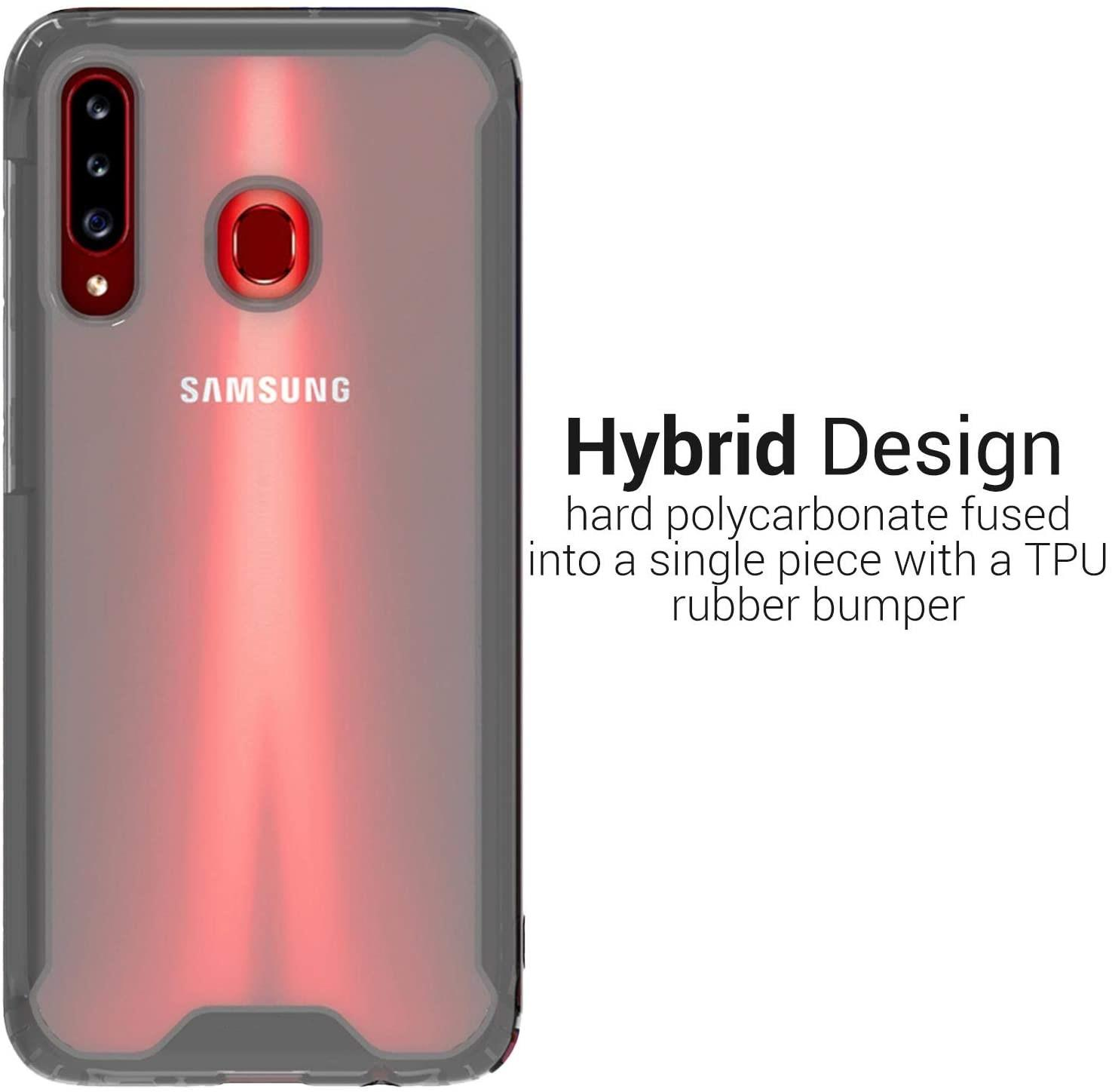Hybrid-Handyhülle auf weißem Hintergrund. Rote Rückseite, grauer Rahmen.