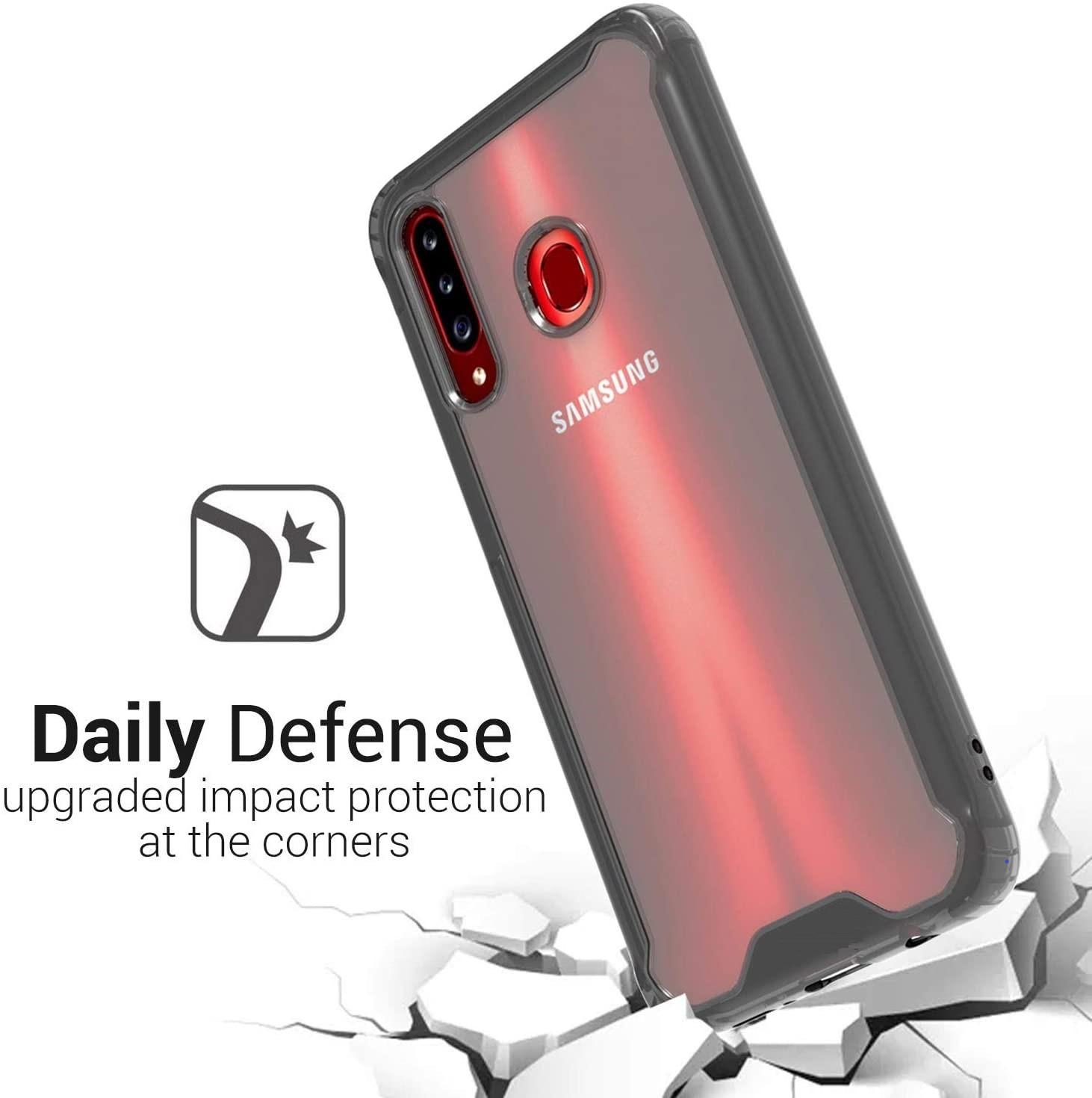 Ein Telefon in einer Schutzhülle. Die Hülle hat schwarze Ränder und einen roten Rücken.