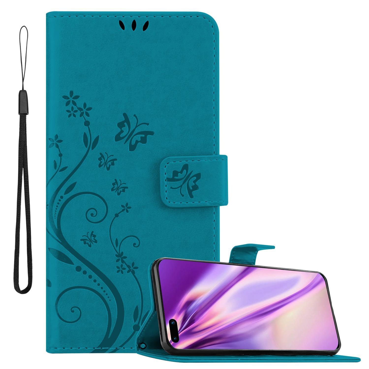 CADORABO P40, Flower Hülle Muster Blumen FLORAL BLAU Huawei, Bookcover, Case,