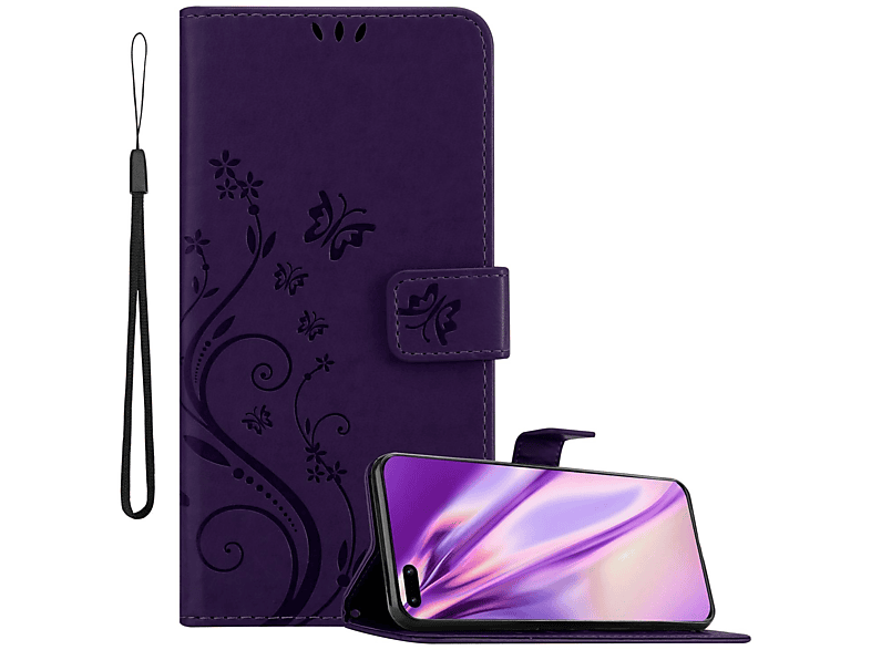 CADORABO Custodia in design floreale con chiusura magnetica, funzione stand e slot per carte CUSTODIA A LIBRO per P40, Turchese
