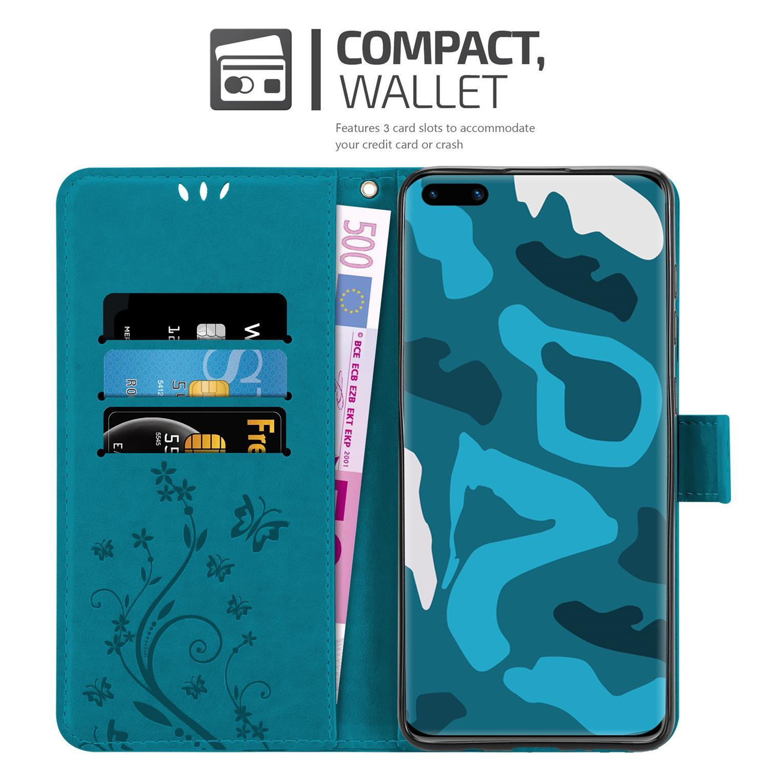 CADORABO Hülle Blumen Muster Flower FLORAL P40, Case, BLAU Bookcover, Huawei