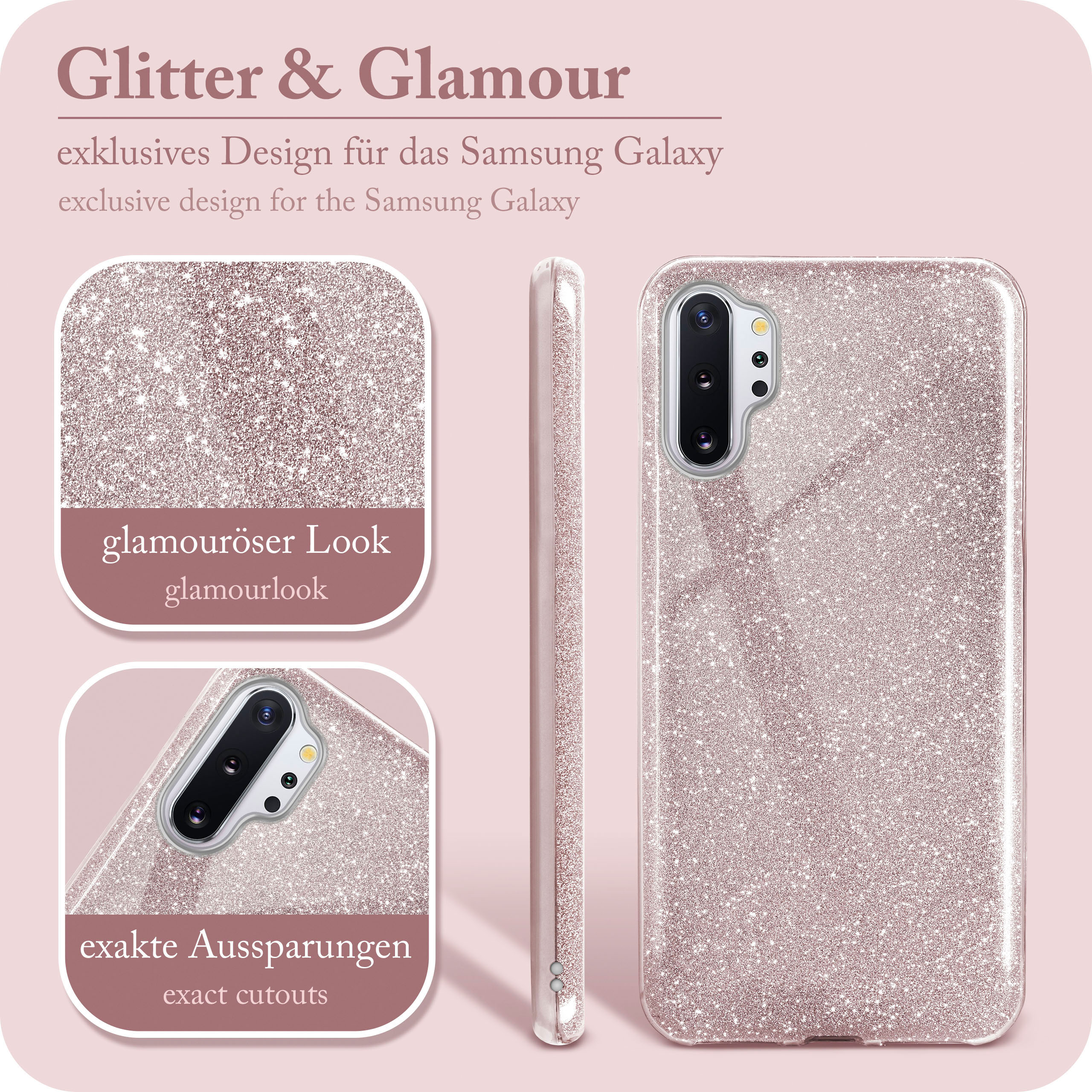 Plus - Samsung, Glitter Gloss Note10 ONEFLOW Backcover, Case, Rosé (4G/5G),
