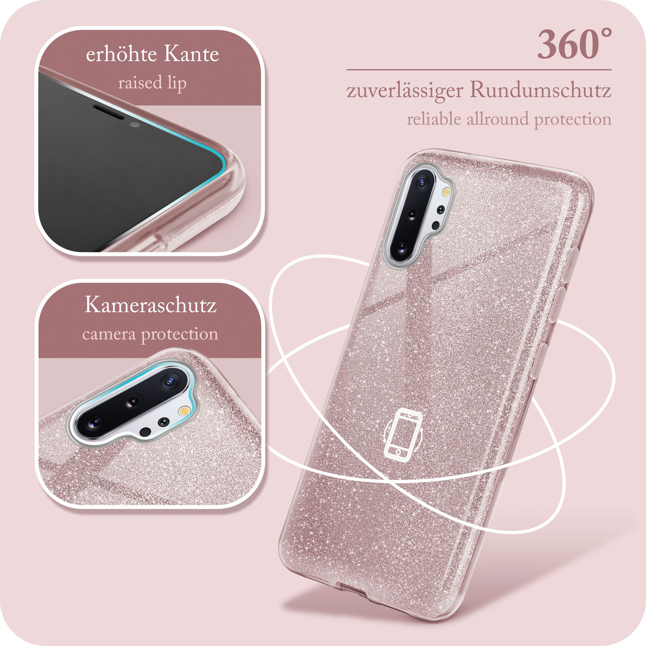 Plus - Samsung, Glitter Gloss Note10 ONEFLOW Backcover, Case, Rosé (4G/5G),
