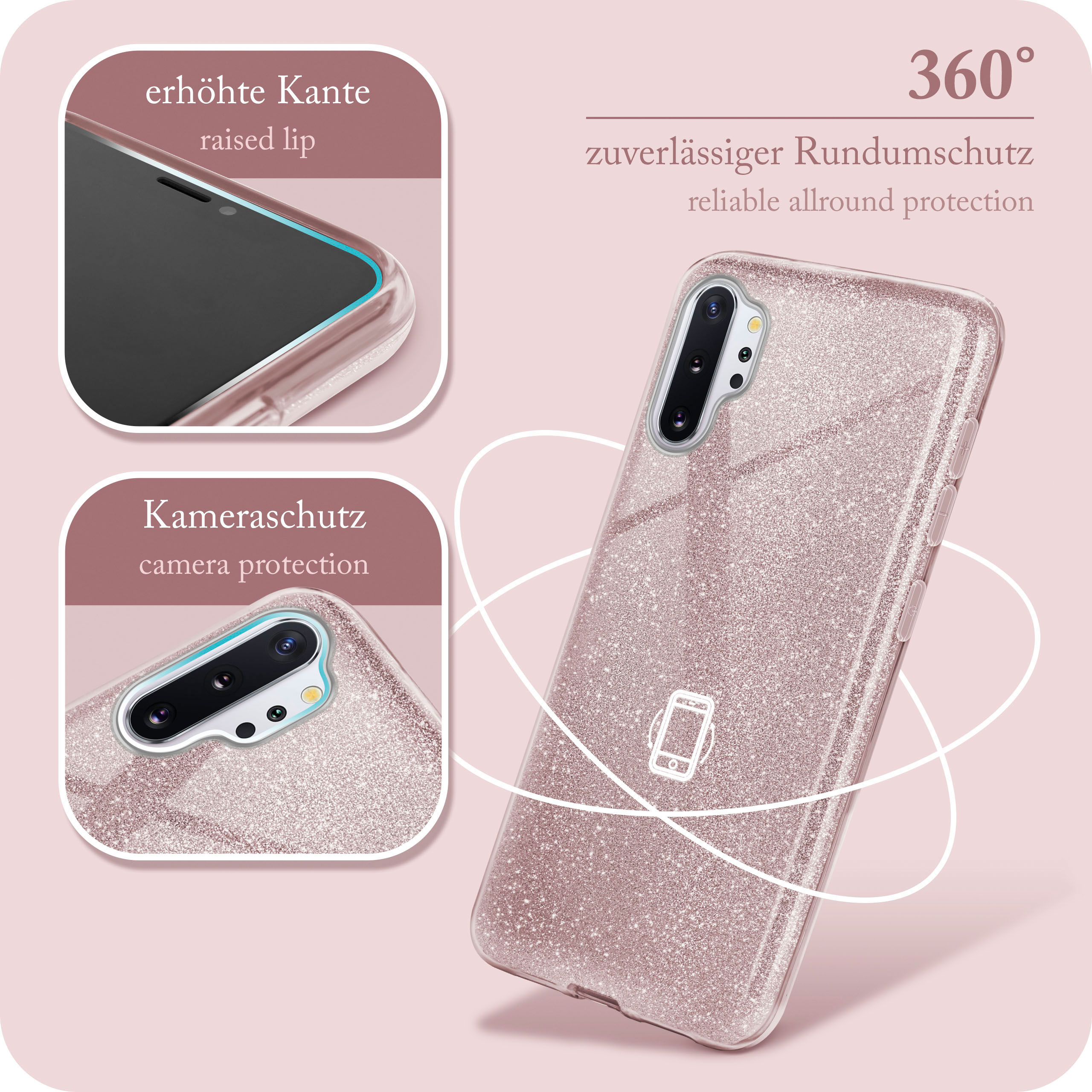 Rosé Glitter Backcover, (4G/5G), Note10 Plus Samsung, Case, Gloss ONEFLOW -