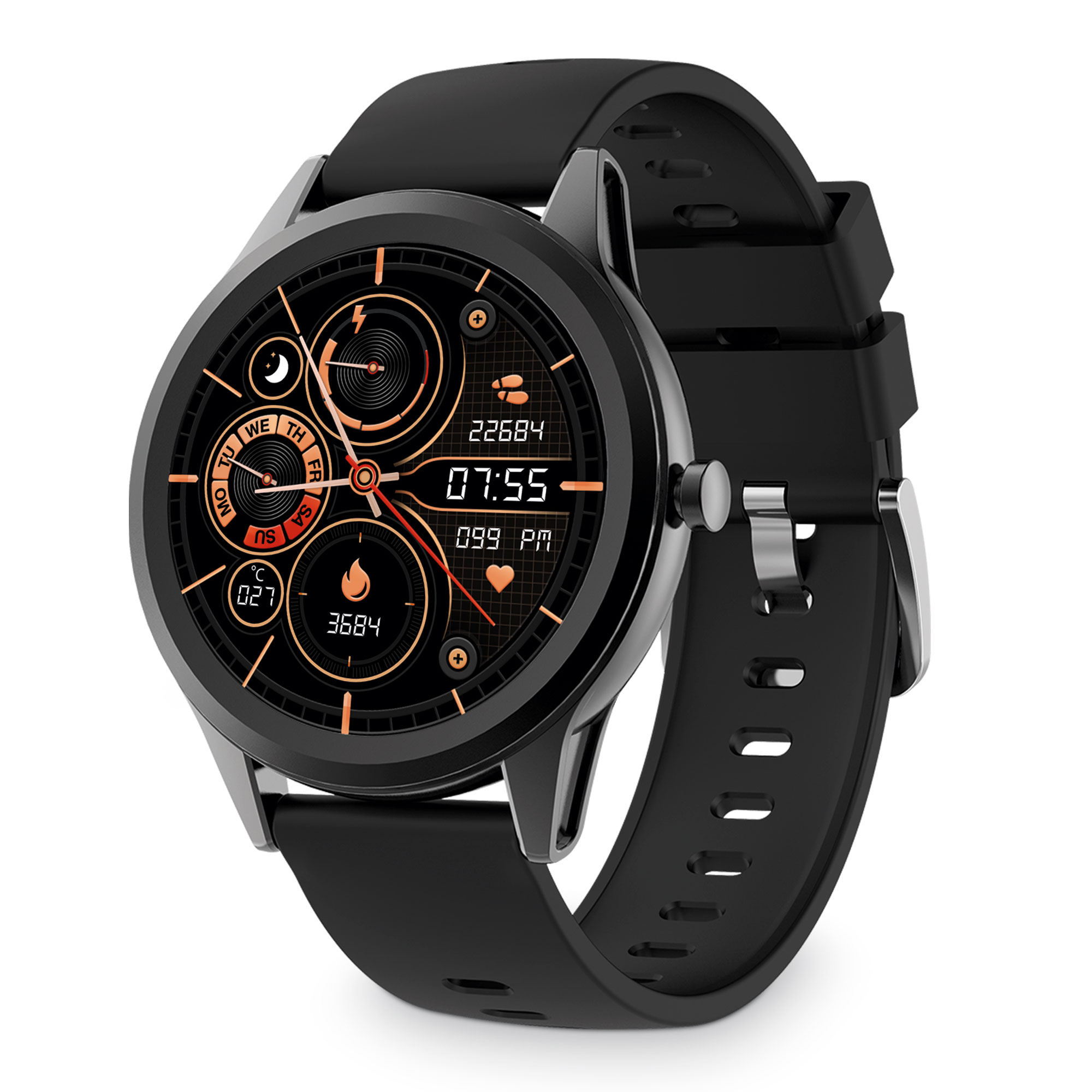 Smartwatch Ksix Globe pantalla ultrafina 1.28 7 app monitoreo salud modo multideporte sumergible negro reloj inteligente multideporte. 1.28. bluetooth. notificaciones. localizador. pulsera actividad con y