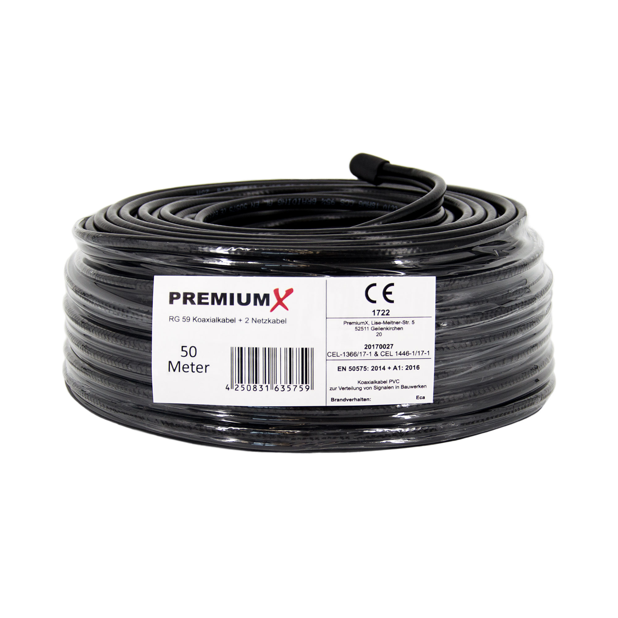 PREMIUMX 50m RG59 Koaxialkabel Eca Stromversorgung Videobild 2 + Videokabel und Netzkabel
