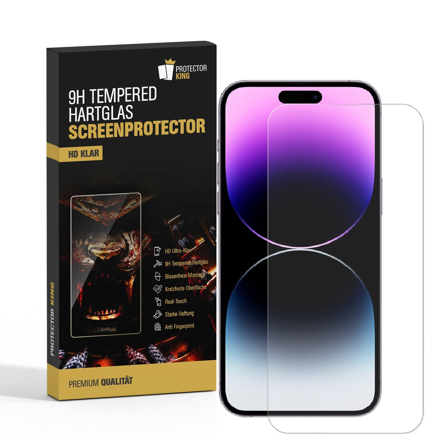PROTECTORKING 1x 9H Hartglas Schutzglas Displayschutzfolie(für Pro) 14 HD Apple iPhone KLAR
