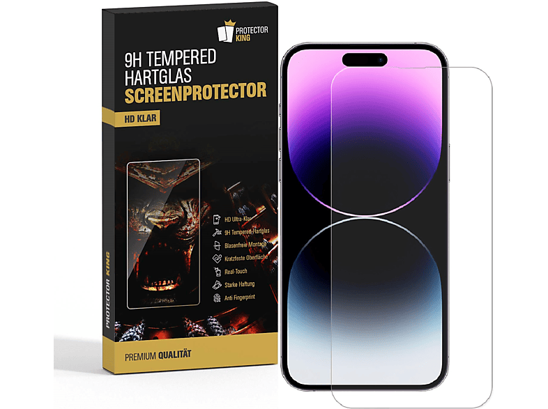 PROTECTORKING 1x 9H Hartglas Schutzglas HD KLAR Displayschutzfolie(für Apple iPhone 14 Pro)