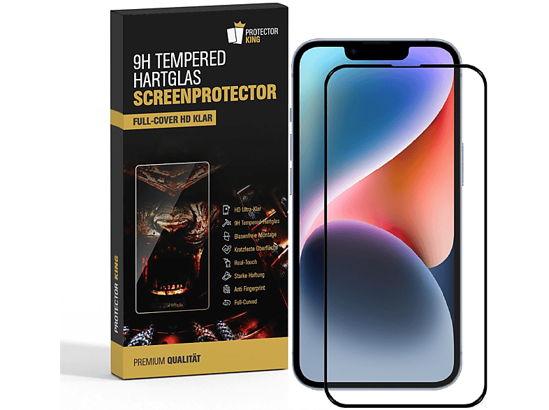 PROTECTORKING 3x FULL COVER 9H Hartglas HD KLAR Displayschutzfolie(für Apple iPhone 14 Plus)