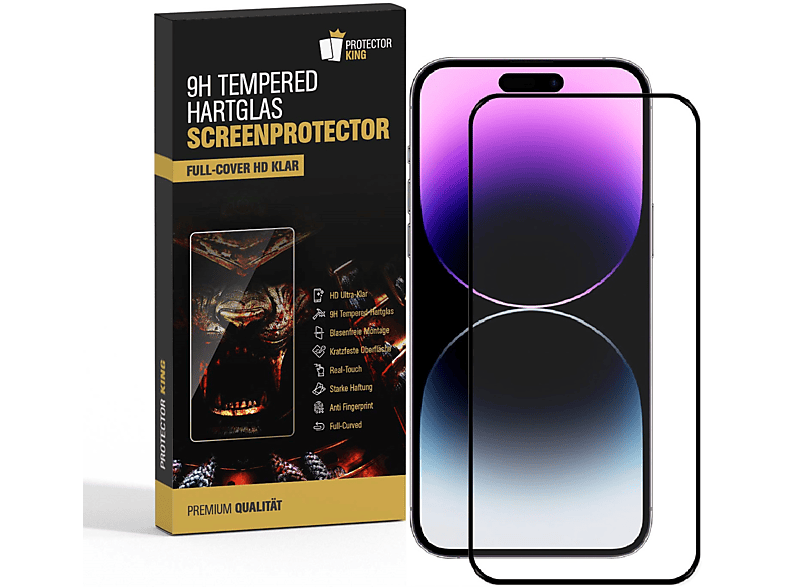 PROTECTORKING 2x FULL COVER 9H Hartglas HD KLAR Displayschutzfolie(für Apple iPhone 14 Pro Max)