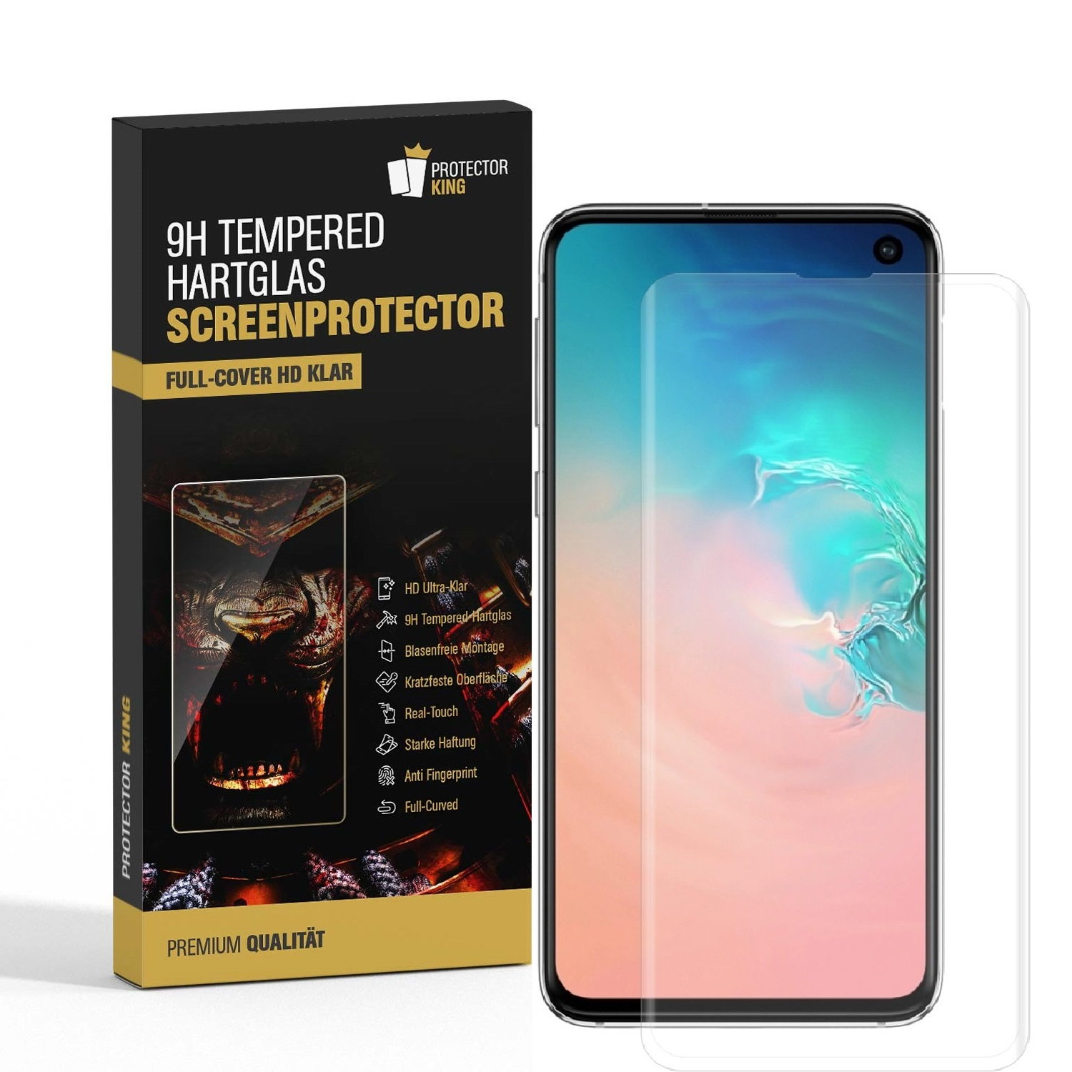 PROTECTORKING 2x FULL COVER Galaxy 9H HD KLAR Displayschutzfolie(für Hartglas S10e) Samsung