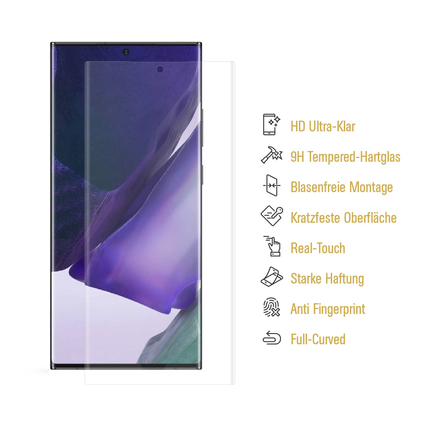 Note 20) CURVED 9H Hartglas HD 1x Galaxy Samsung FULL Displayschutzfolie(für KLAR PROTECTORKING