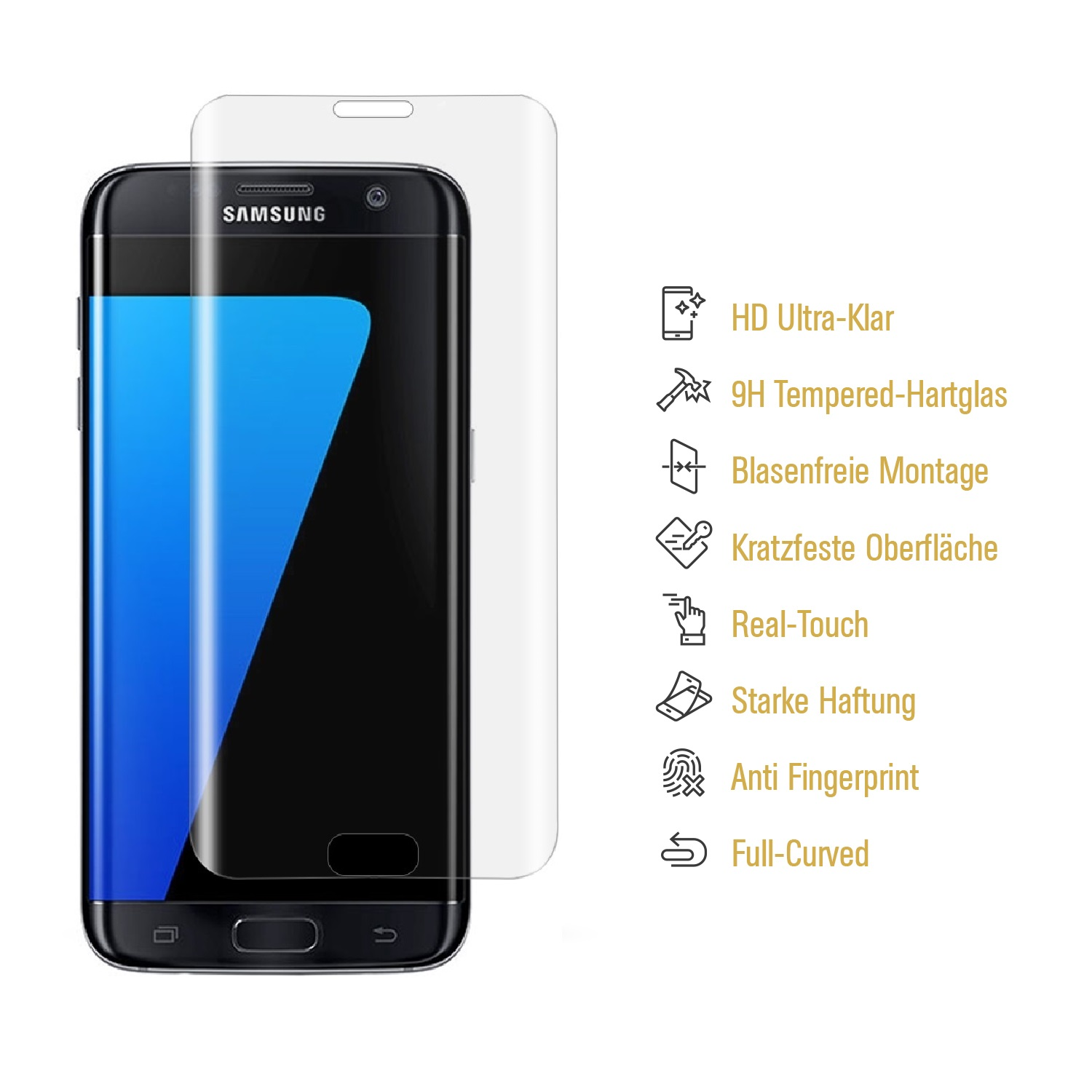 CURVED 3x Samsung Displayschutzfolie(für Hartglas FULL S7) PROTECTORKING 9H HD-Klar Galaxy