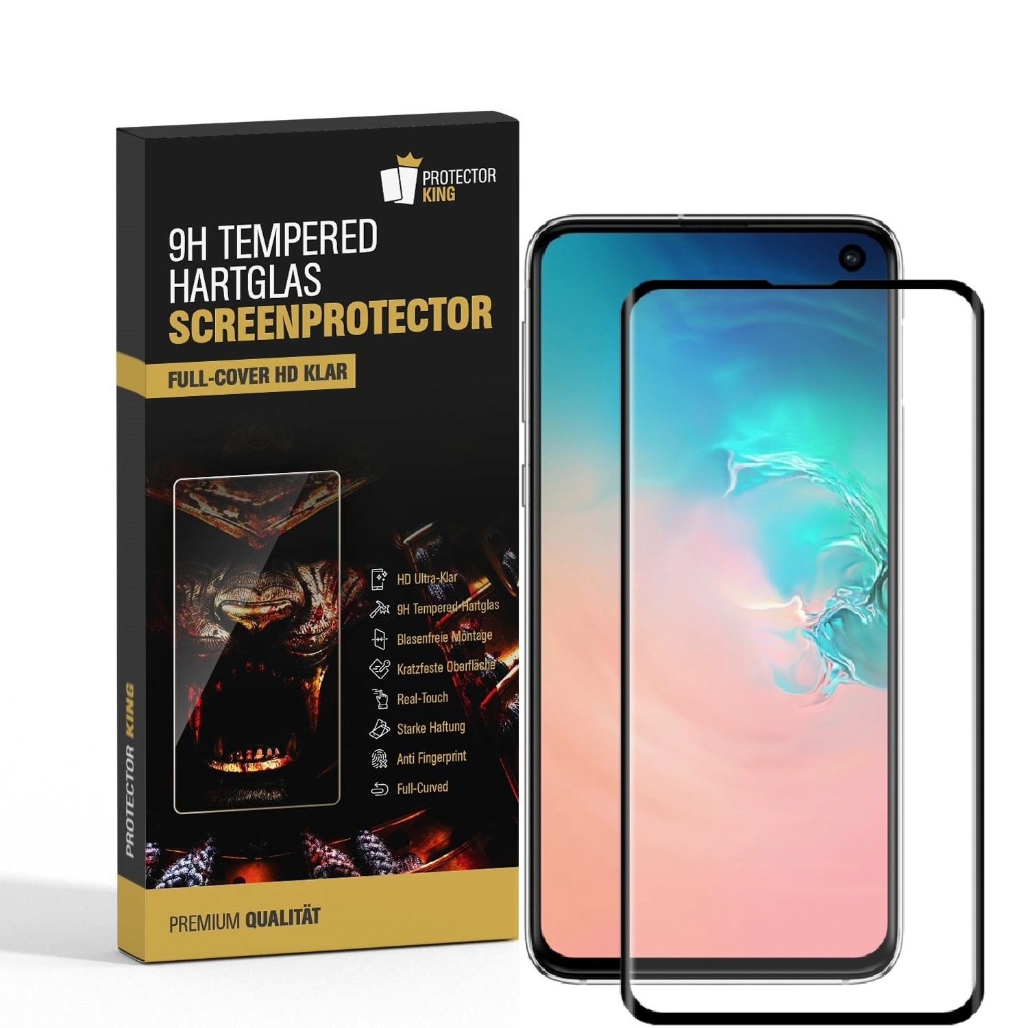 PROTECTORKING 1x 9H KLAR HD Hartglas Displayschutzfolie(für S10e) Galaxy FULL Samsung COVER