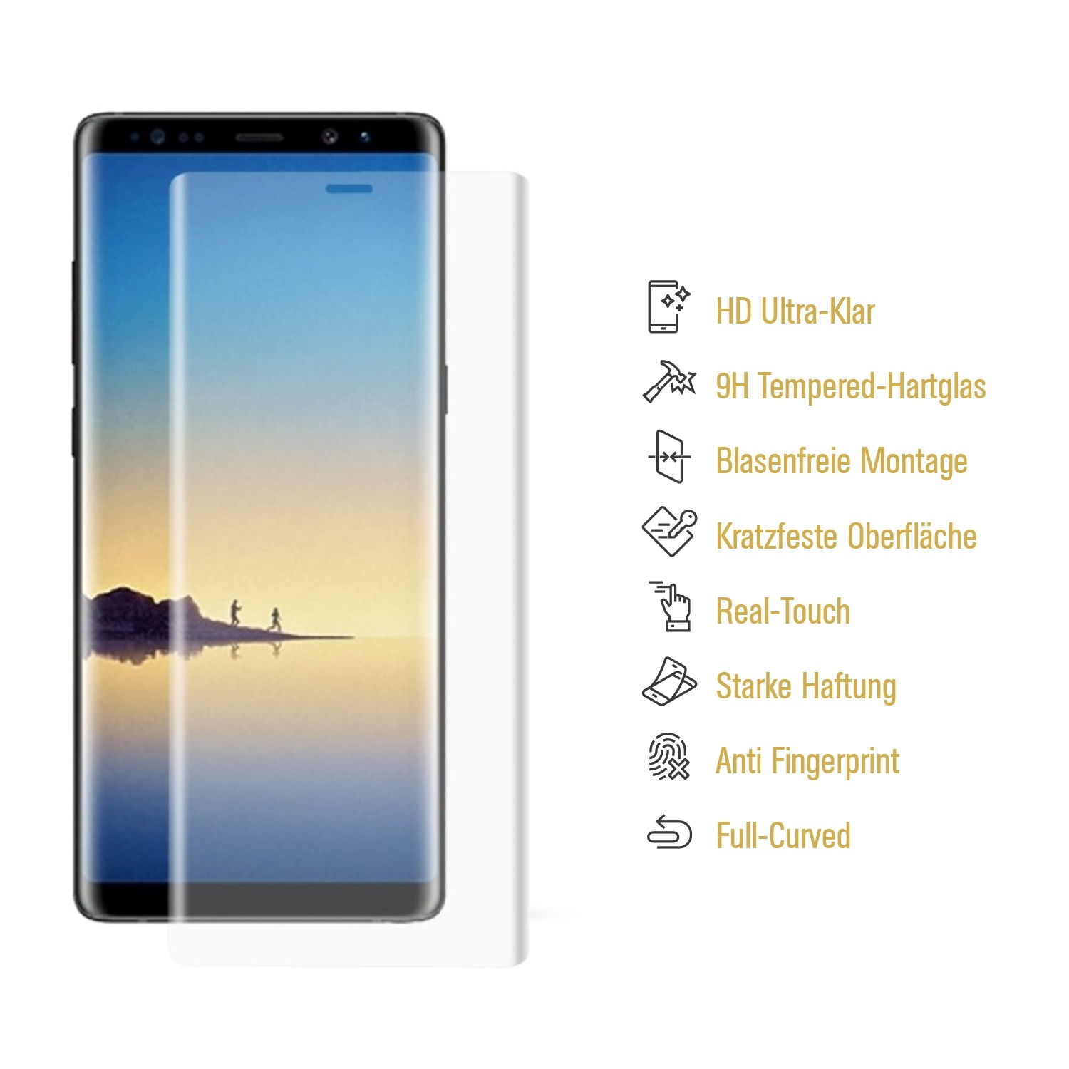 Hartglas Galaxy FULL Samsung 9H 1x Displayschutzfolie(für PROTECTORKING KLAR 8) Note CURVED HD
