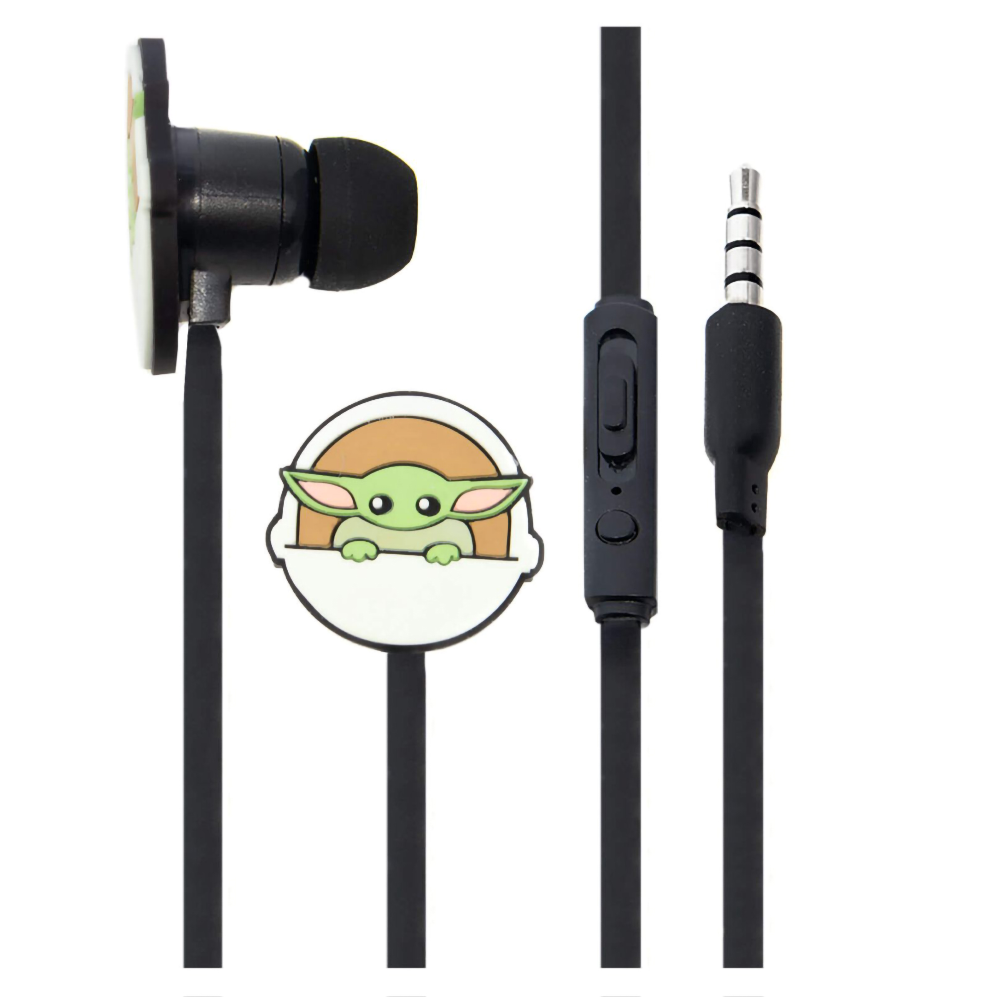 Auricolari in-ear con design Star Wars Grogu (Baby Yoda). Cavo nero con controllo e jack.