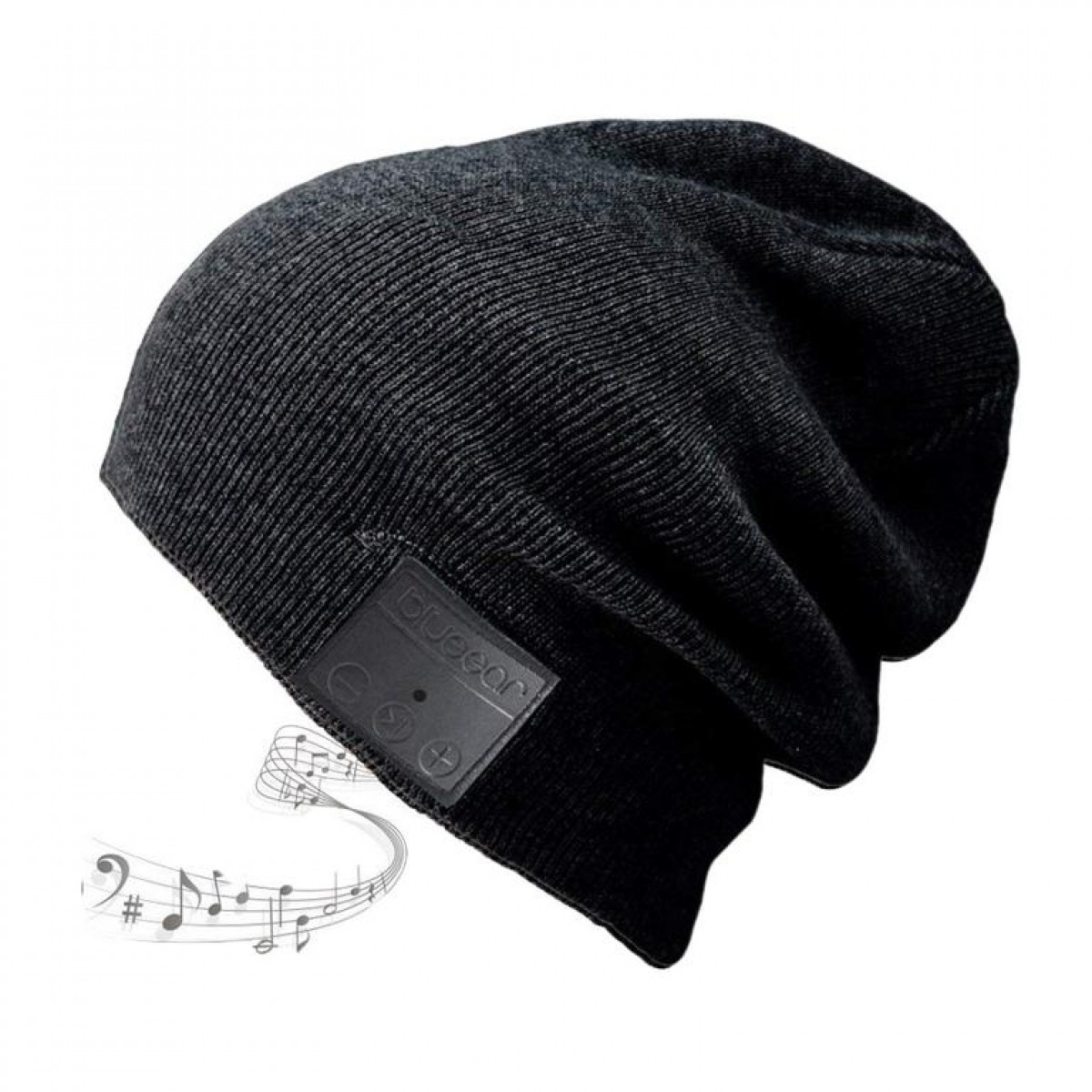 Schwarze Mütze mit Lautsprechersymbol. Musiknoten in der Ecke.