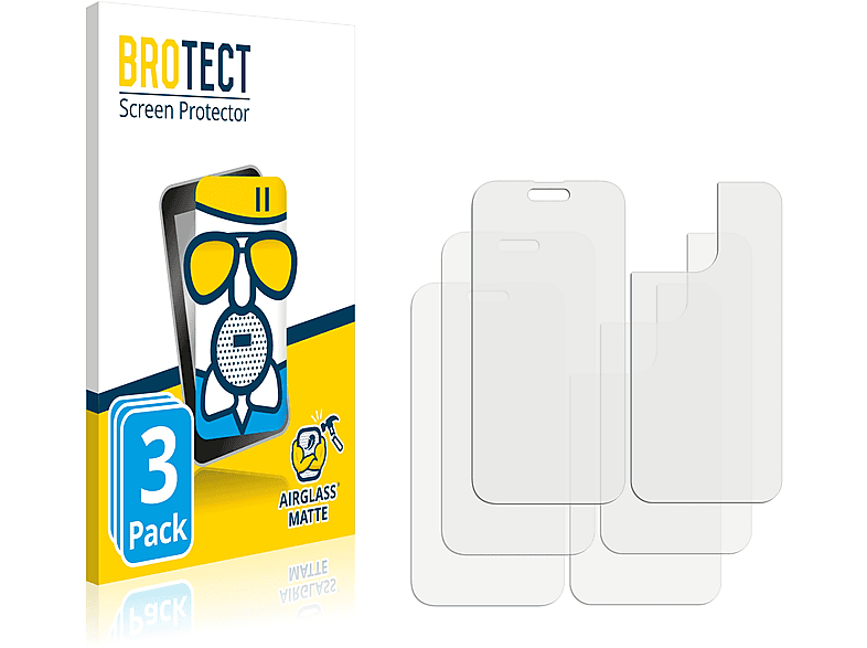 BROTECT 3x Airglass matte Schutzfolie(für Apple iPhone 14 Pro Max (Vorder + Rückseite))