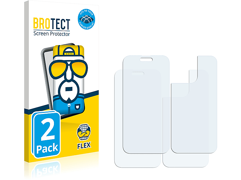 BROTECT 2x Flex Full-Cover Apple + (Vorder Curved 14 iPhone Pro Schutzfolie(für Rückseite)) 3D Max