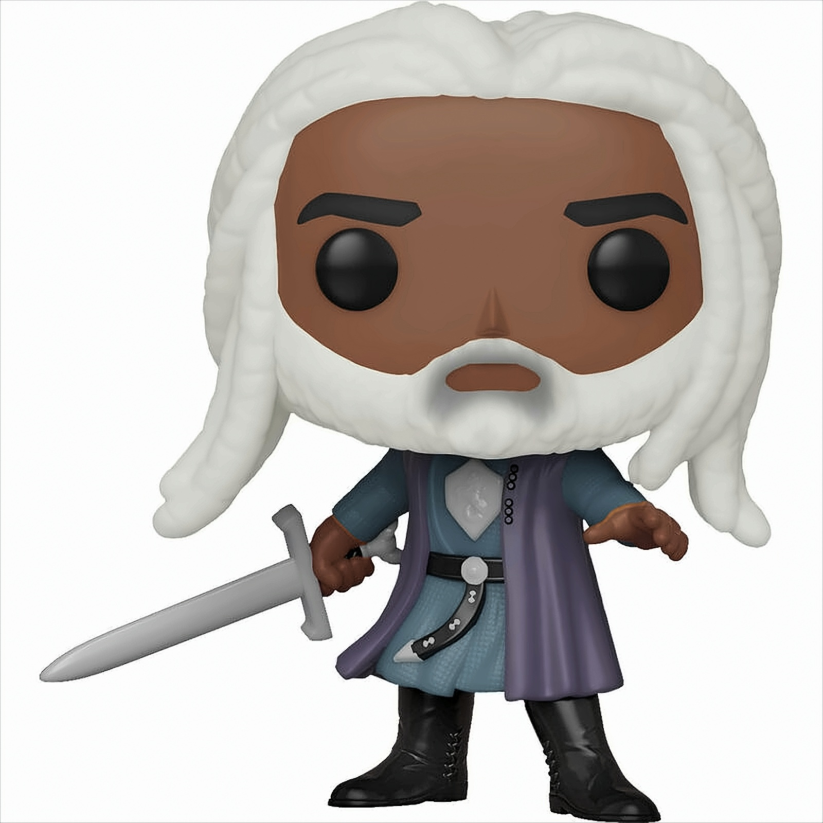Funko Pop figure of a character with white hair, beard, and a sword, on a white background.