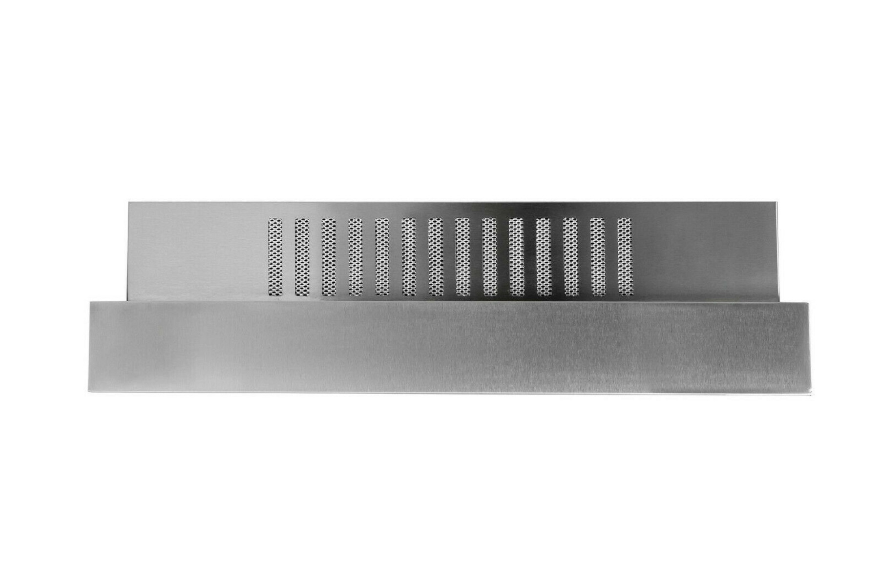 Eine Dunstabzugshaube aus Edelstahl mit Perforationen.