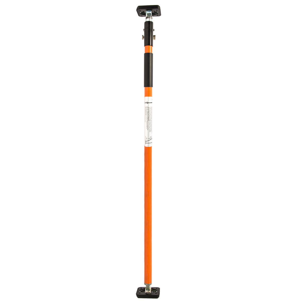 Verstellbare Stützstange in Orange und Schwarz. Schwarze Basis und Oberteil mit schwarzem Griffbereich.