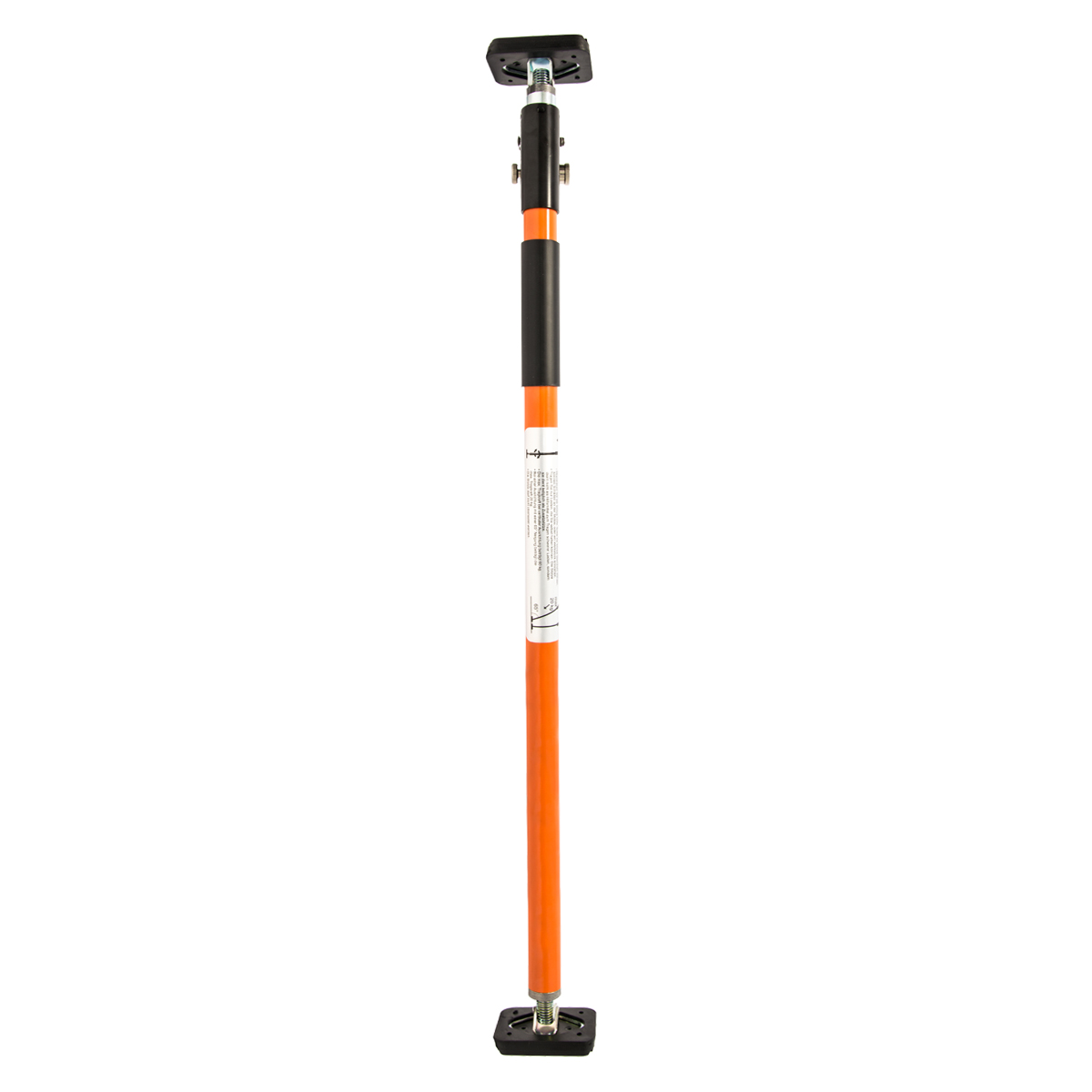 Orange und schwarze verstellbare Stange auf weißem Hintergrund. Es hat zwei quadratische Enden.