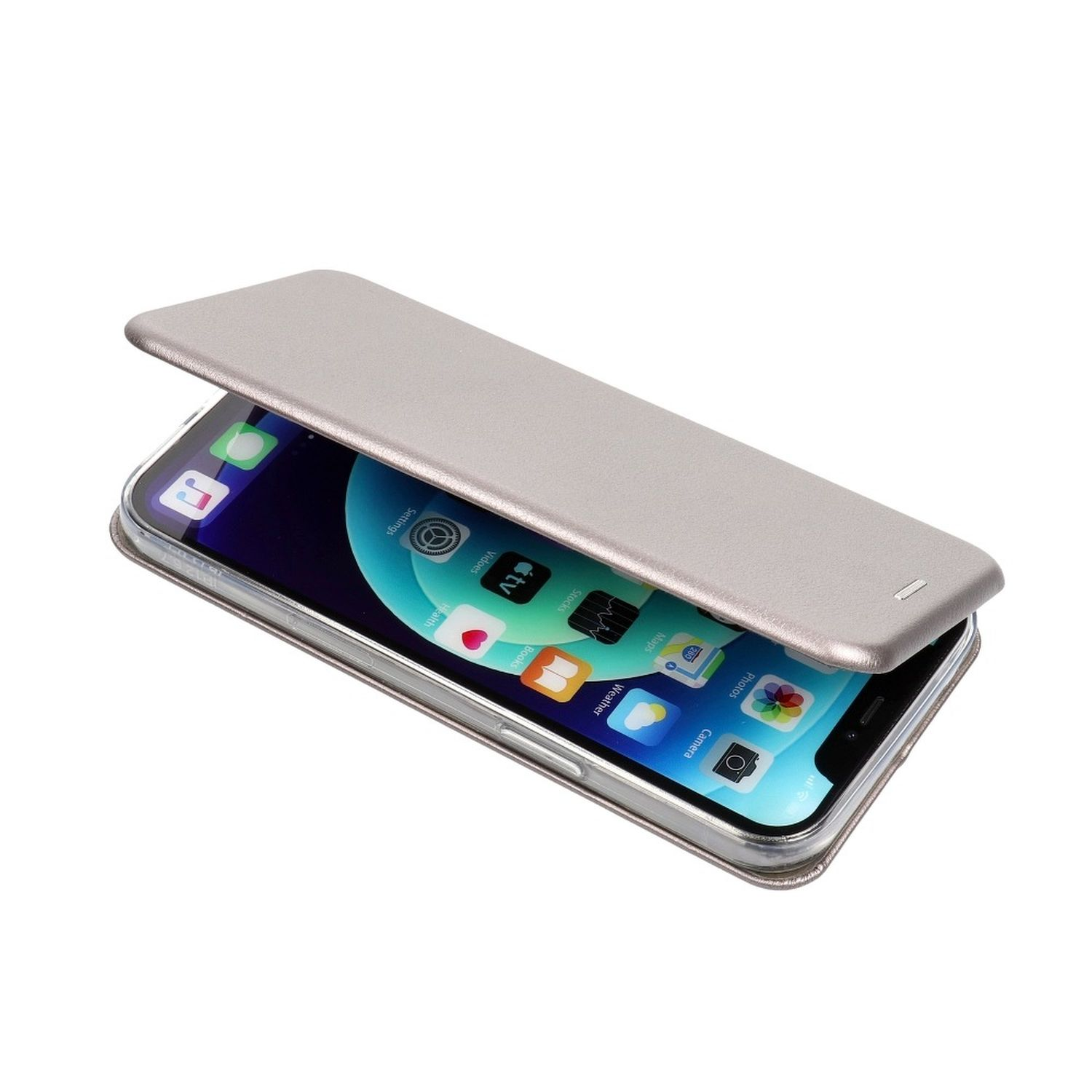 Apple, Bookcover, 14 iPhone Buch-Tasche, COFI Grau Pro,