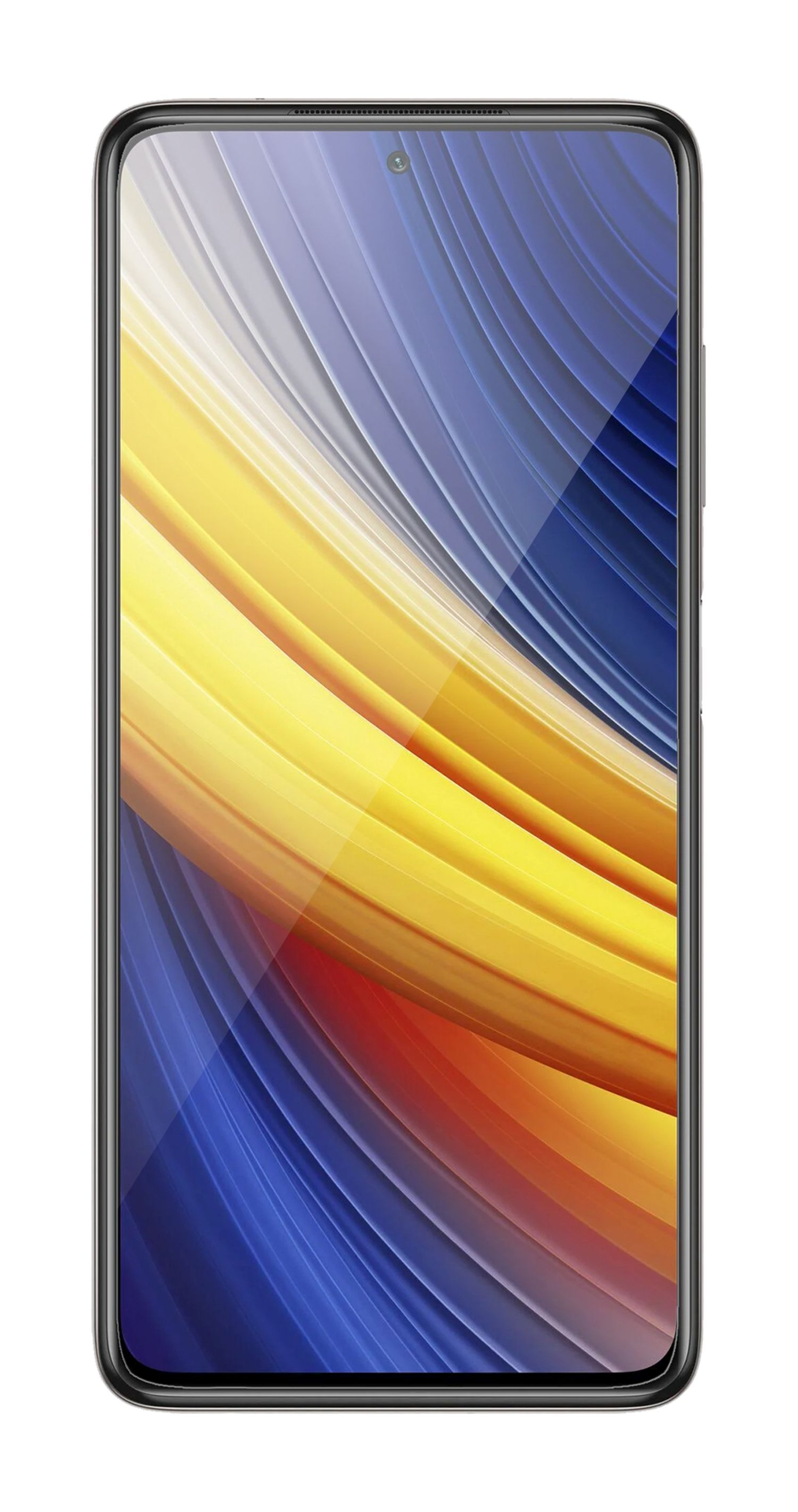 Smartphone mit buntem, abstraktem Hintergrund auf dem Bildschirm. Das Telefon ist weiß.