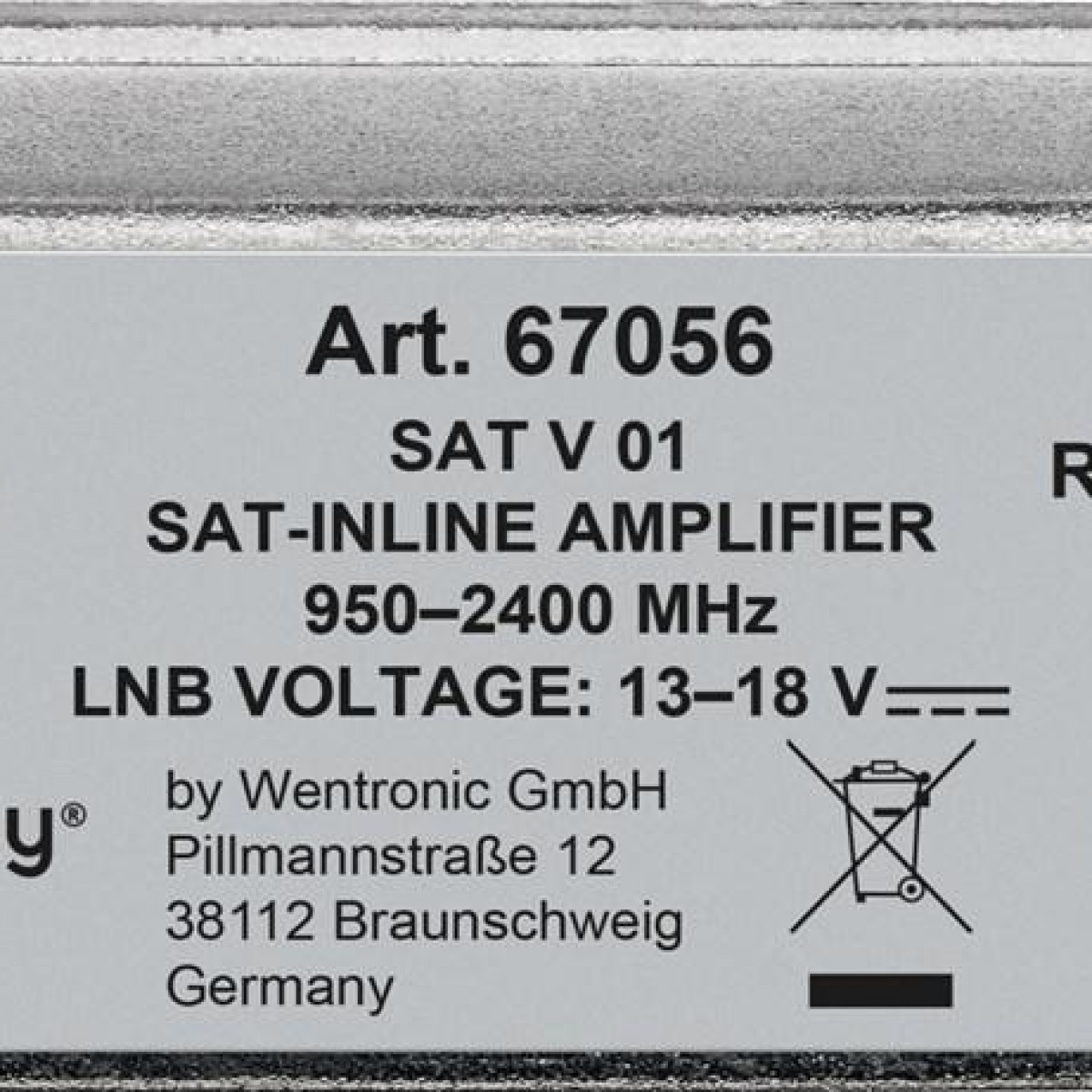 Nahaufnahme eines Produktetiketts mit Text und einem Recycling-Symbol auf weißem Hintergrund.