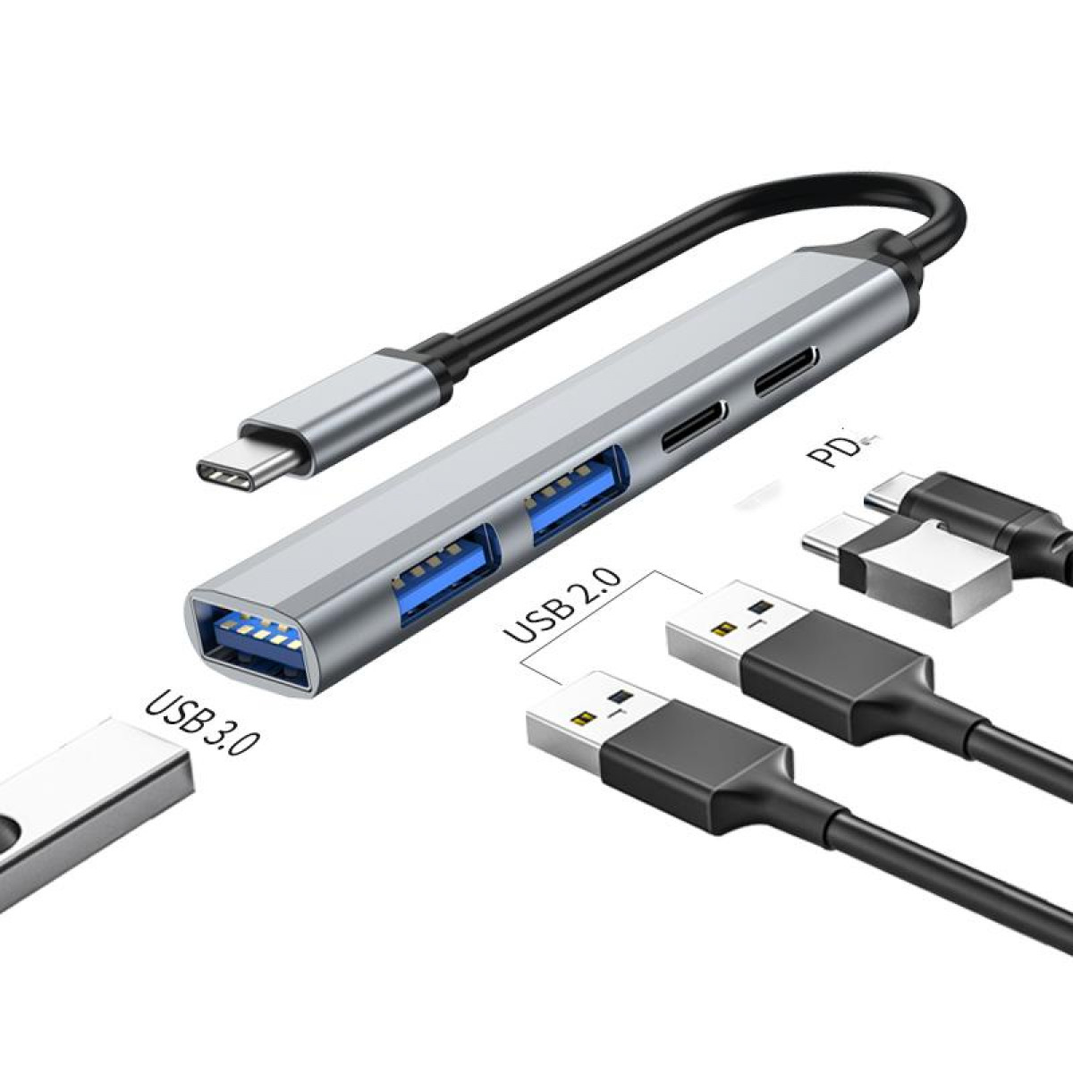 PD mit USB-C-Hub INF 60W USB-C 5-in-1-USB-C-Hub USB 2.0/3.0