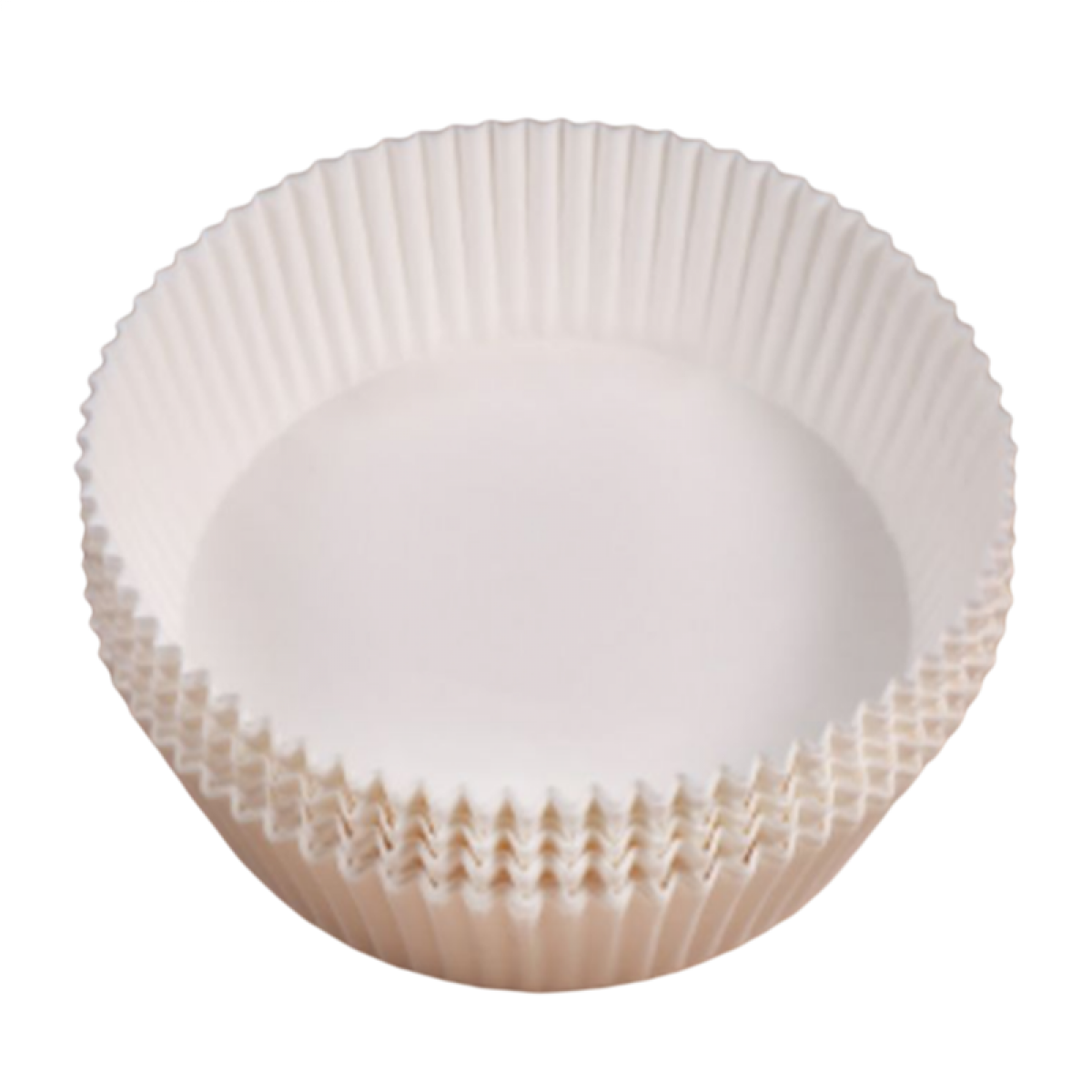 A stack of white cupcake liners. The background is white.