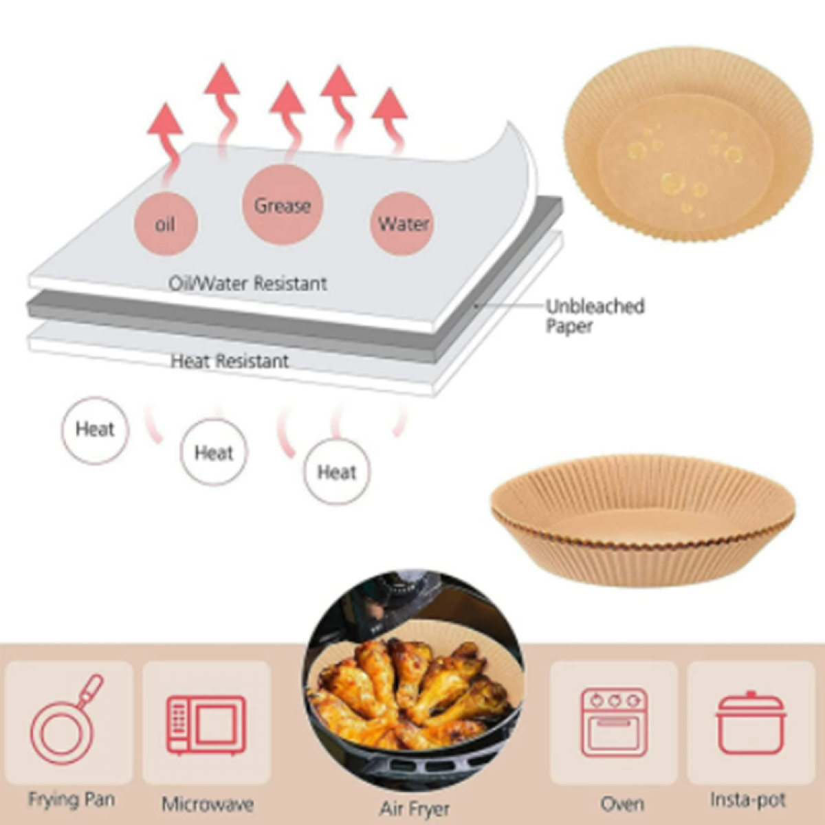 Stück Fryer Einwegpapier Luftfritteusen-Papiereinlagen Friteusen Air für 30 INF Braun