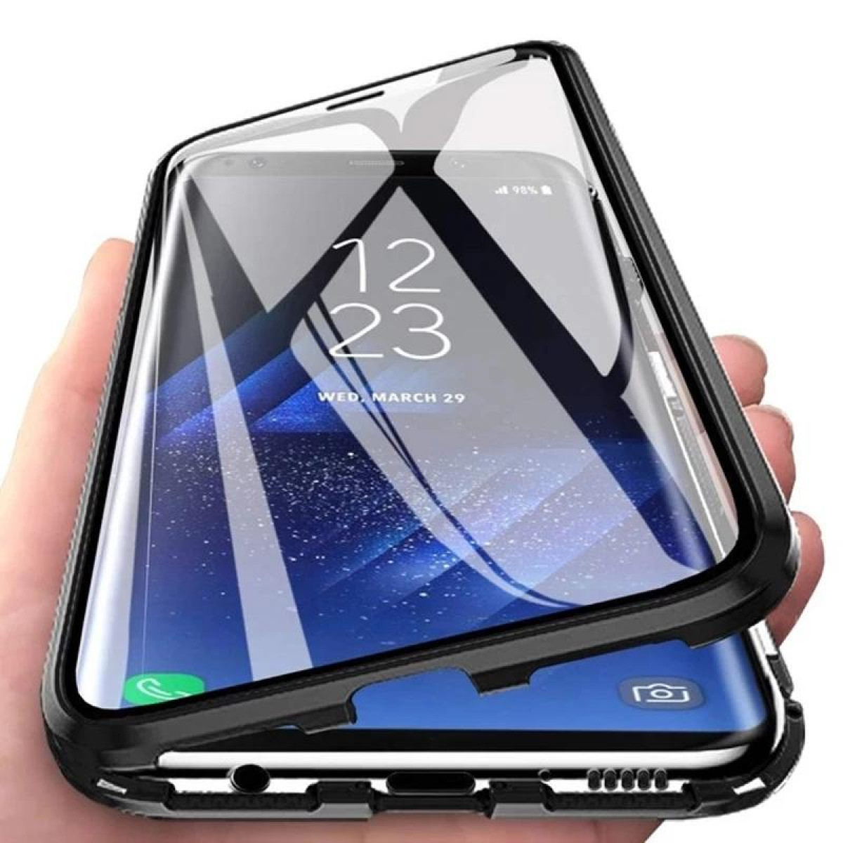 INF Samsung Galaxy Glas/Schwarz, Samsung, A91, Schwarz Samsung Galaxy Handyhülle A91 Cover, Full magnetisch