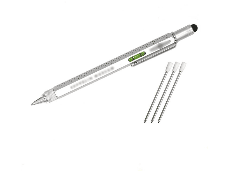 INF Multifunktions-Eingabestift mit Lineal, Wasserwaage, Schraubendreher S Stylus Touch Pen silber
