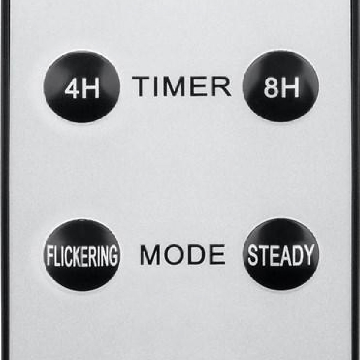 Nahaufnahme eines silbernen Bedienfelds mit den Tasten '4H', '8H', 'Flickering', 'Steady'.